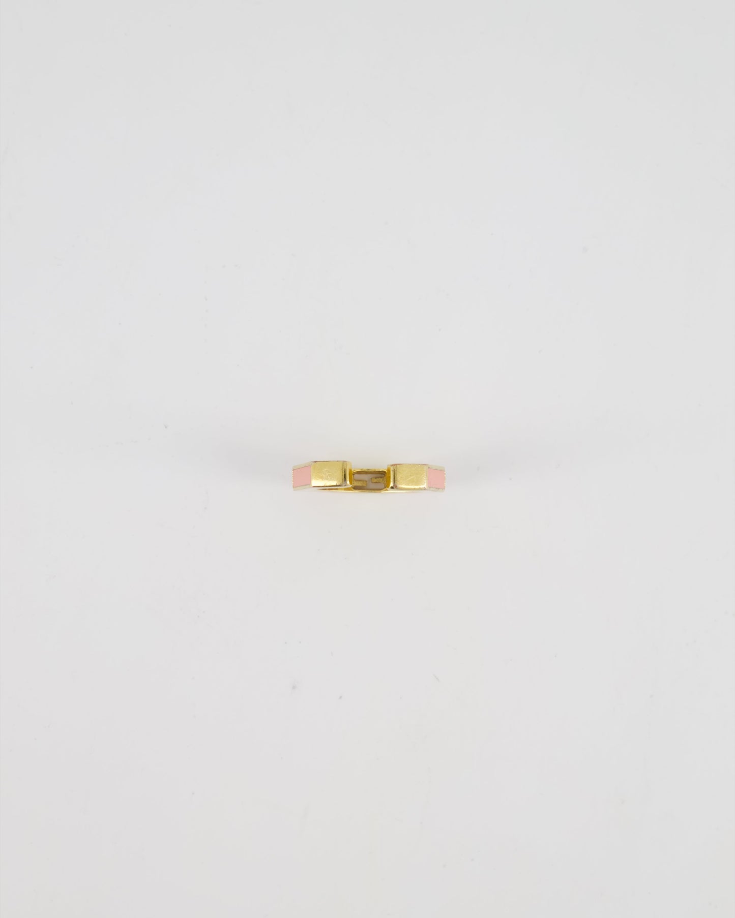 Fendi Gold Enamel Hexagonal Baguette Ring with pink Enamel Detail Size M