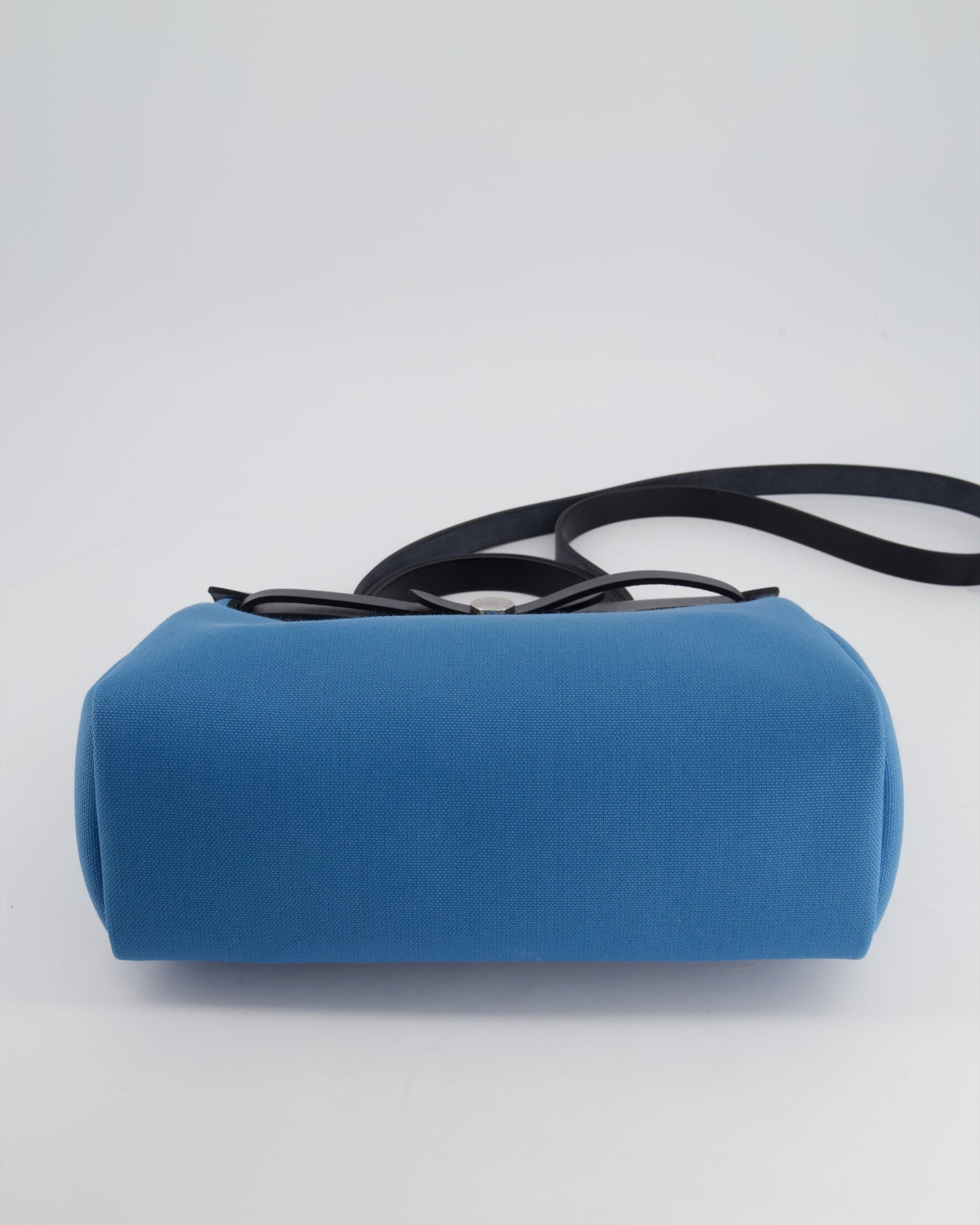 Hermes Herbag 31 Bag in Blue Jean Canvas and Noir Vache Hunter Leather with Palladium Hardware