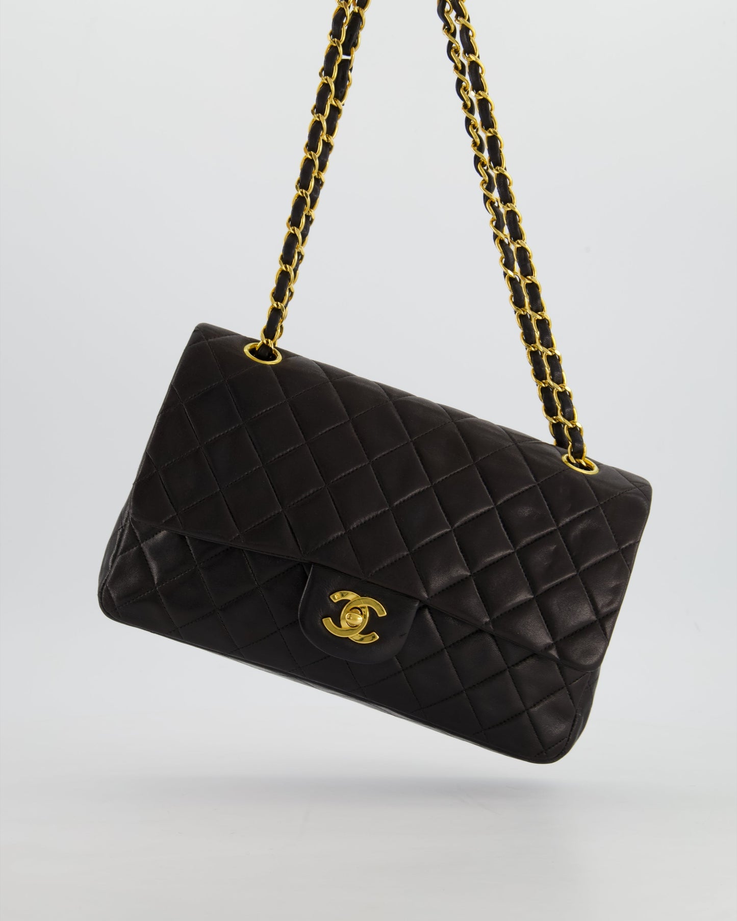 Chanel Black Medium Double Flap Bag In Lambskin Leather with 24K Gold Hardware
