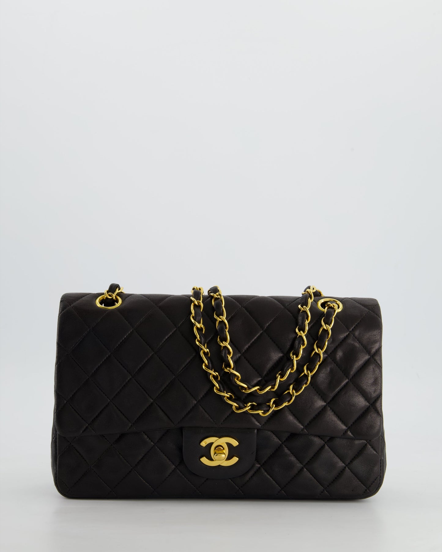 Chanel Black Medium Double Flap Bag In Lambskin Leather with 24K Gold Hardware