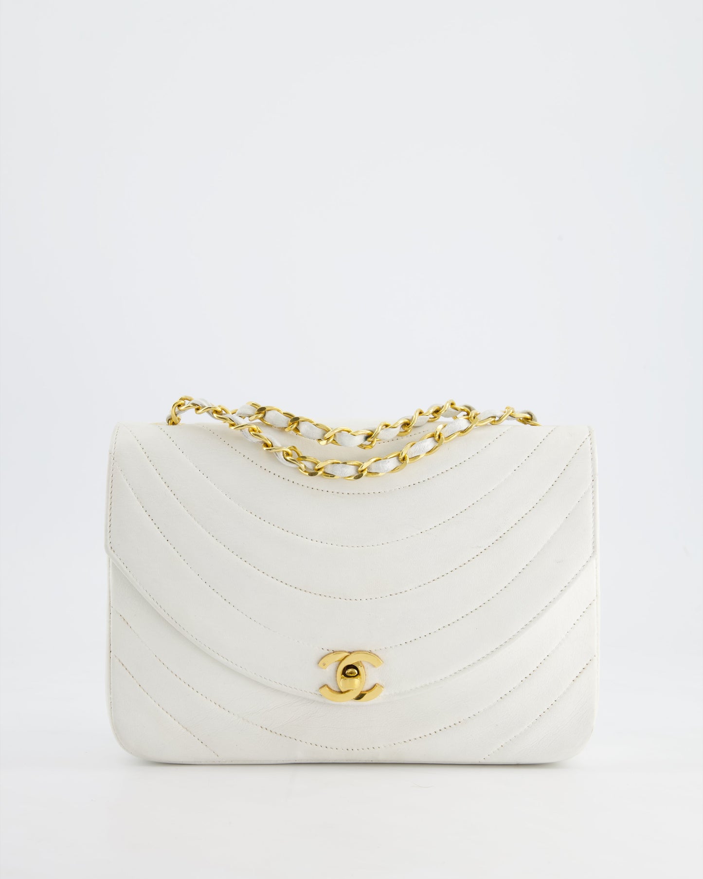 Chanel White Half Moon Curve Flap Quilted Bag With 24k Gold Hardware