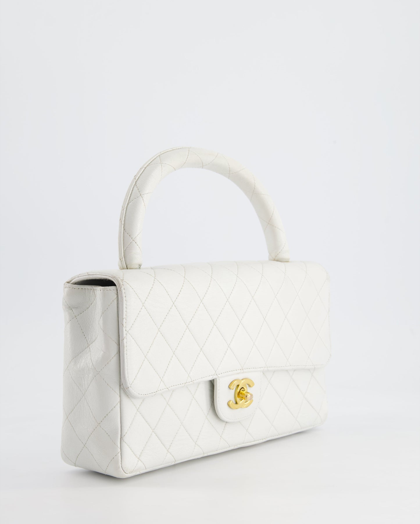 Chanel White Matelasse Leather Top Handle Bag with 24K Gold Hardware