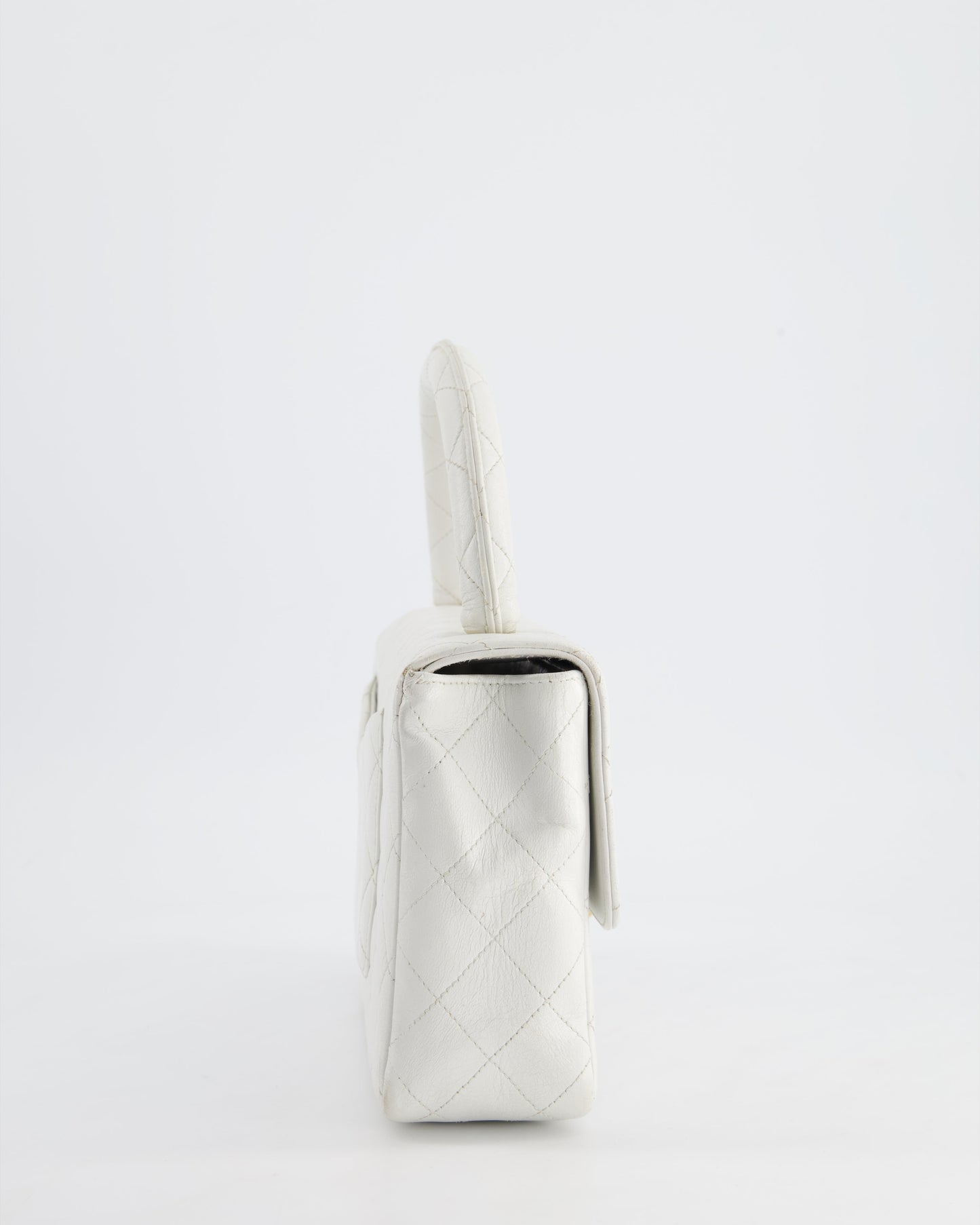 Chanel White Matelasse Leather Top Handle Bag with 24K Gold Hardware
