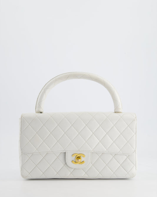 Chanel White Matelasse Leather Top Handle Bag with 24K Gold Hardware