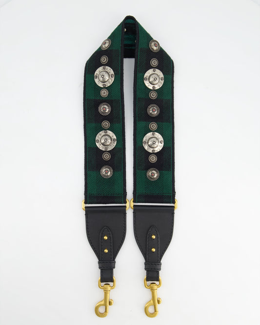 Christian Dior Green & Black Guitar Bag Strap with Logo and Antique Gold Hardware