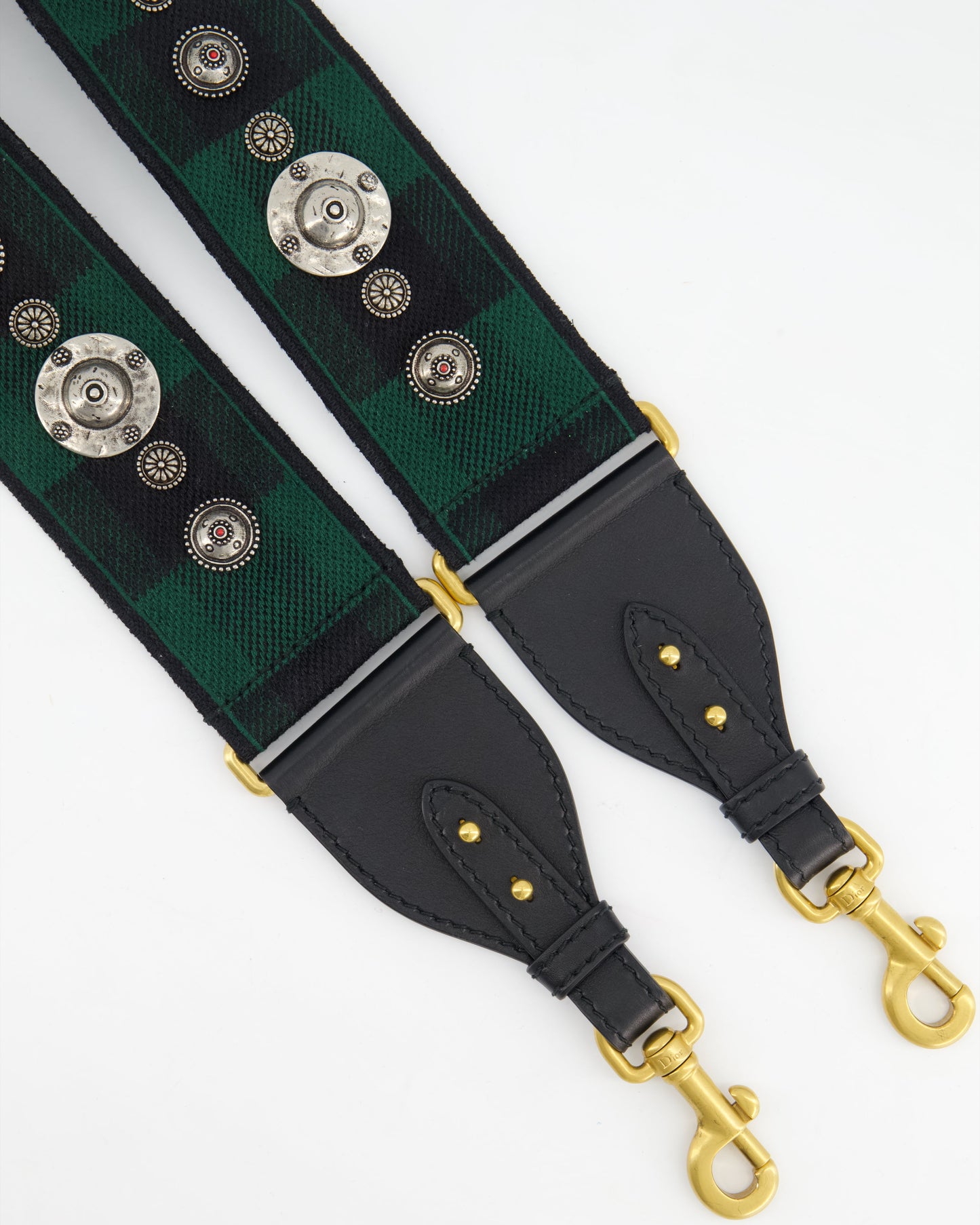 Christian Dior Green & Black Guitar Bag Strap with Logo and Antique Gold Hardware