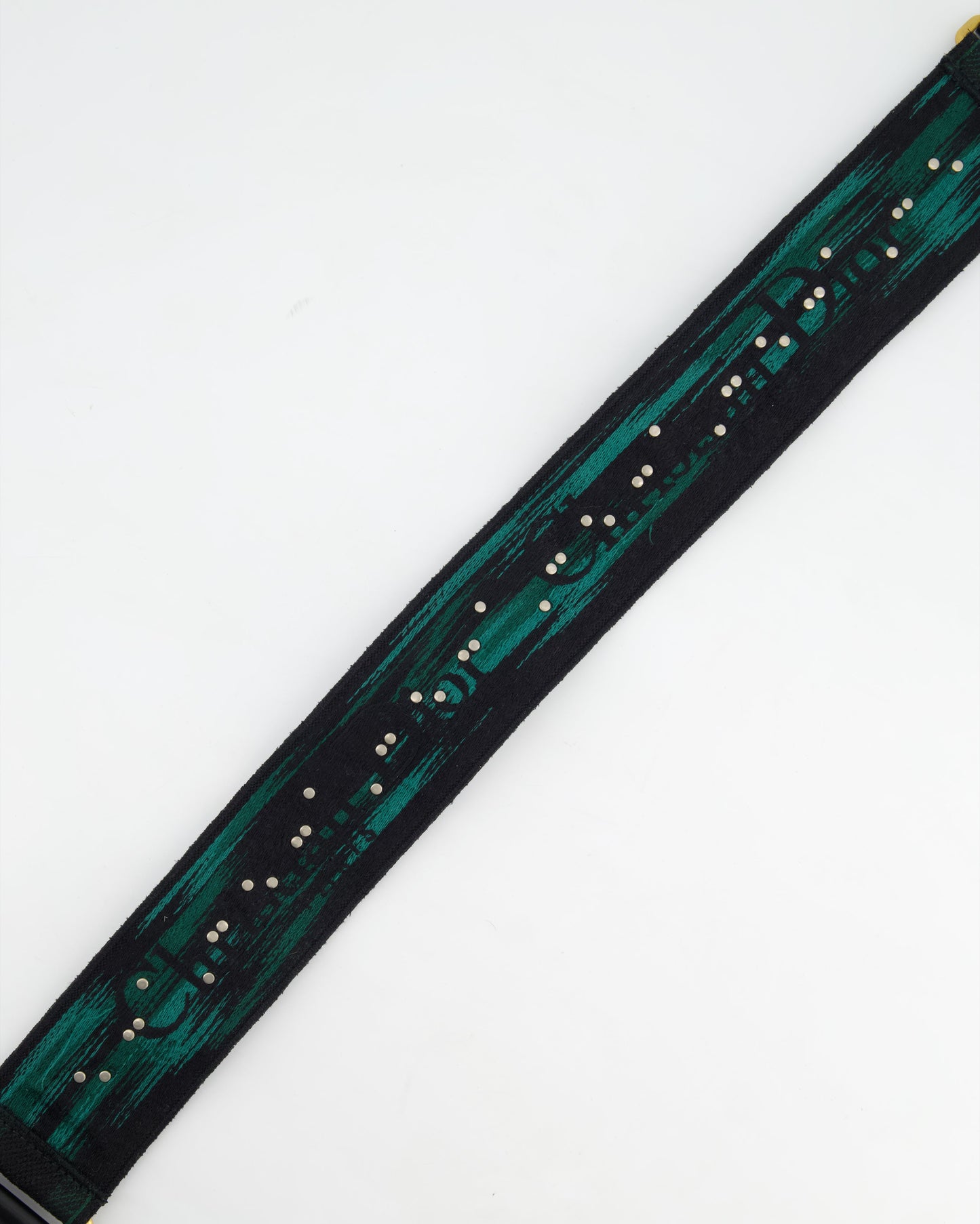 Christian Dior Green & Black Guitar Bag Strap with Logo and Antique Gold Hardware