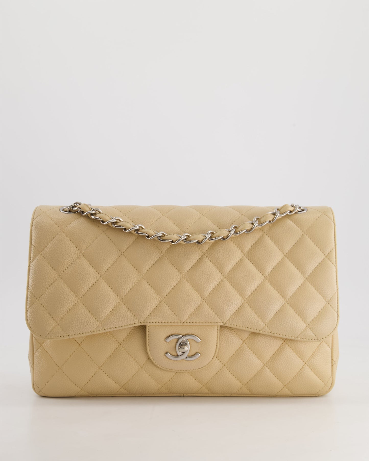 Chanel Beige Jumbo Classic Double Flap Bag in Caviar Leather with Silver Hardware RRP ¬ £9,240