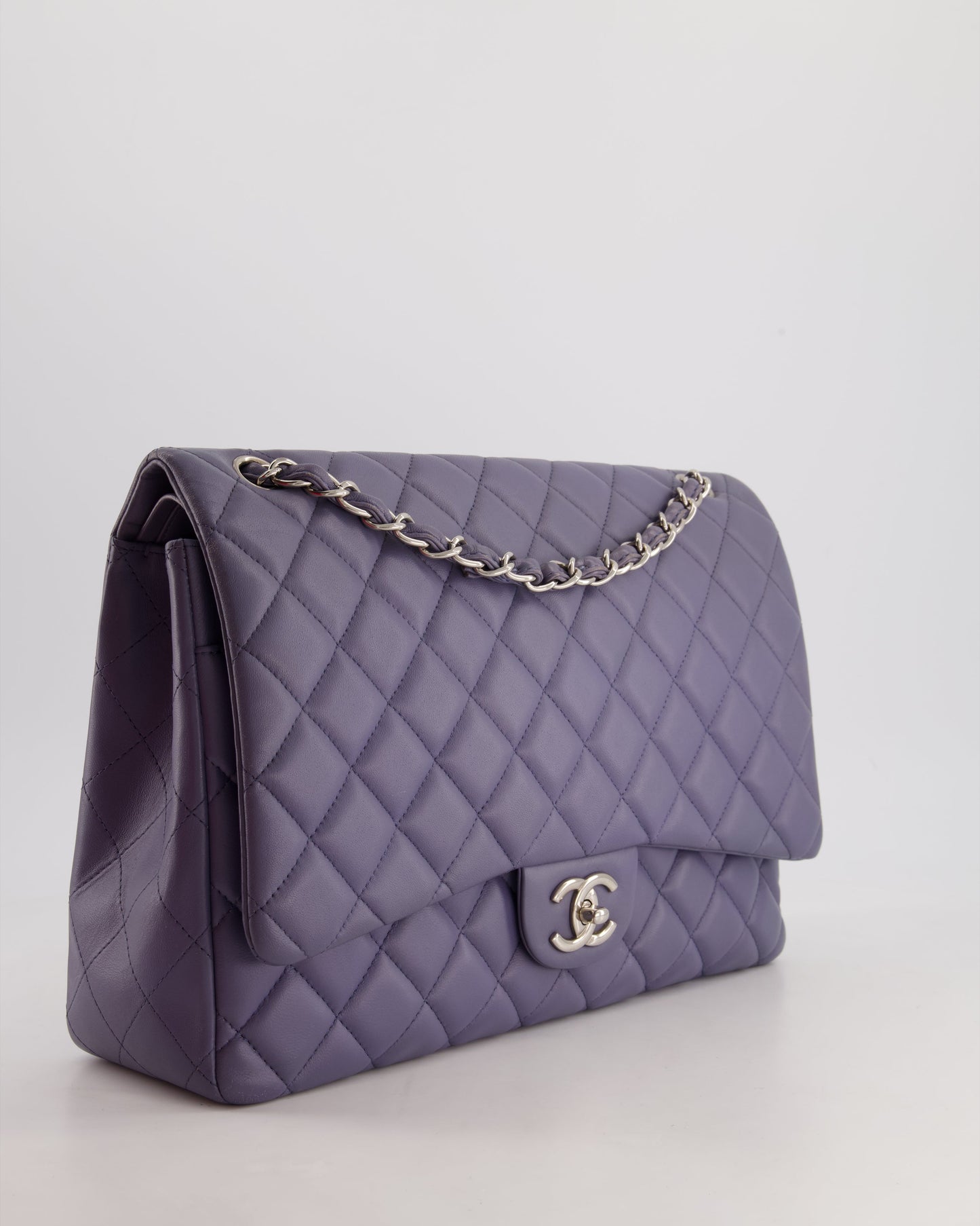 Chanel Lavender Purple Maxi Classic Double Flap Bag in Lambskin Leather with Silver Hardware