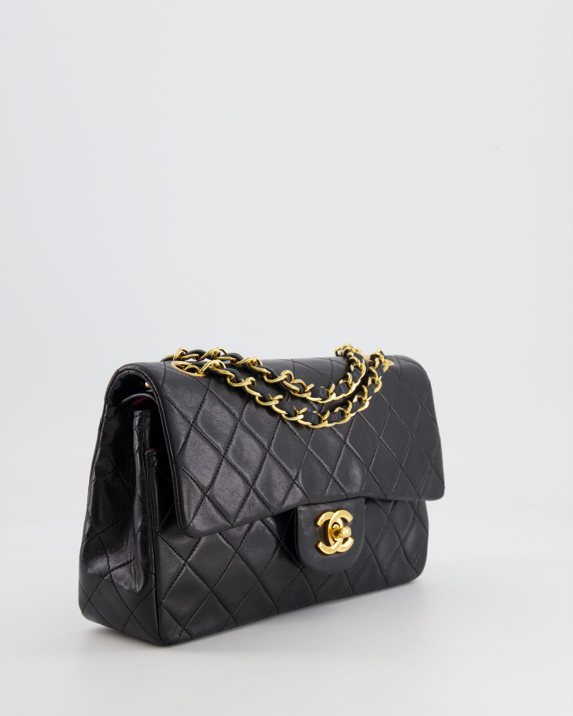 Chanel Black Classic Small Double Flap Bag in Lambskin Leather with 24K Gold Hardware