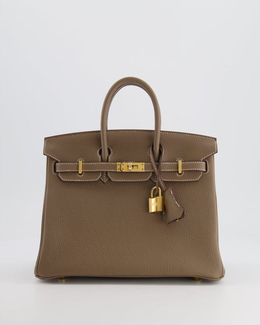 *HOT* Hermes Birkin Retourne 25 Bag in Etoupe Togo Leather with Gold Hardware