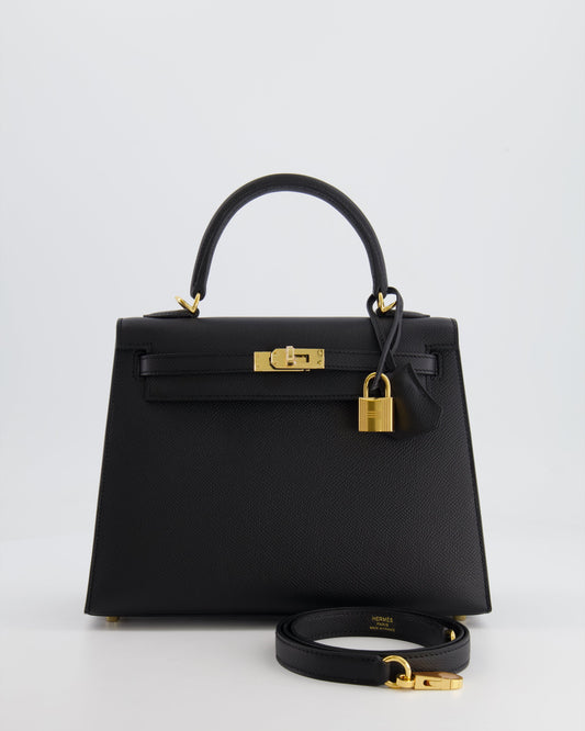 Hermes Kelly 25 Sellier Bag in Noir Epsom Leather with Gold Hardware