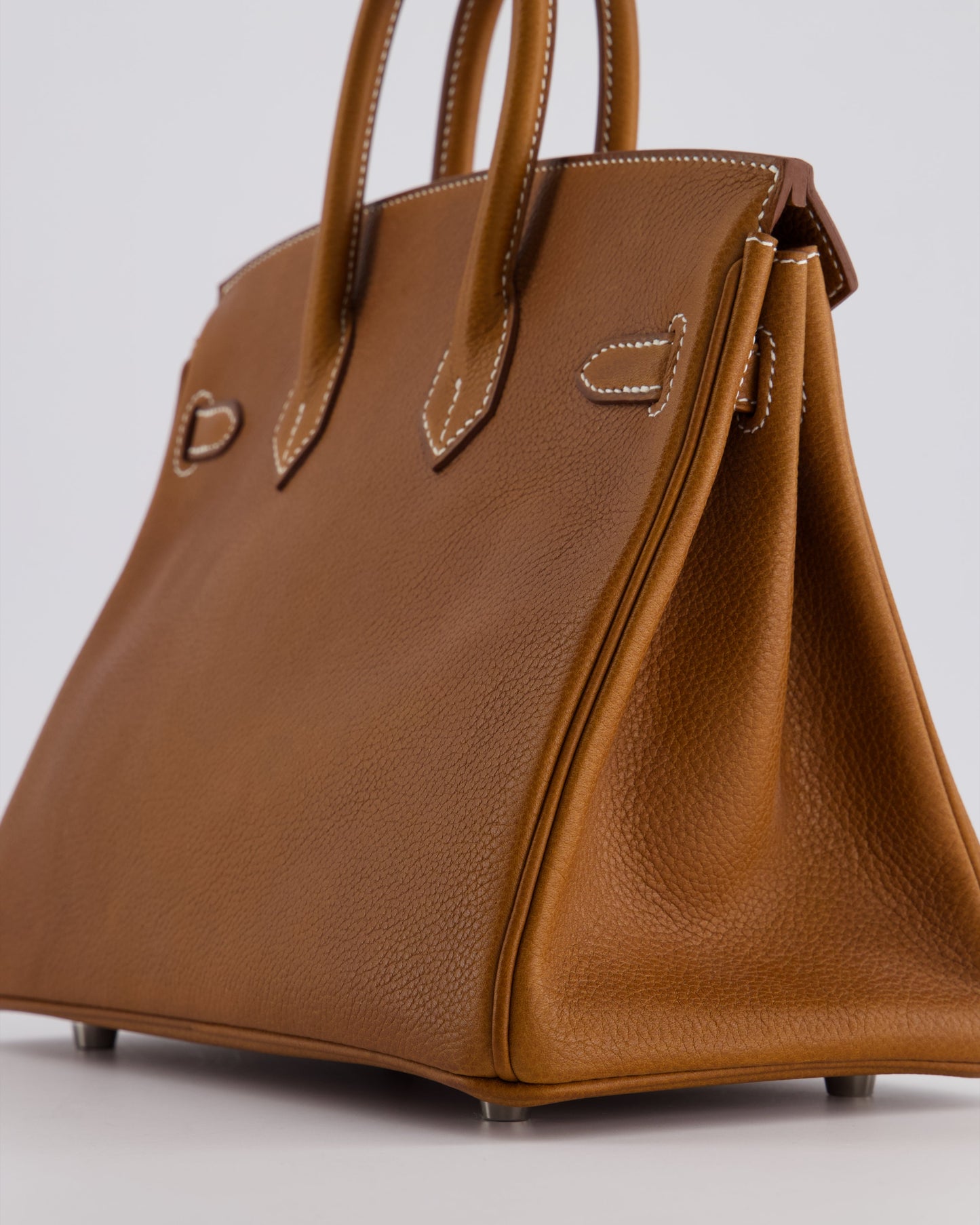 *NEW STAMP* Hermes Birkin 25 Retourne Bag in Fauve Barenia Faubourg Leather and Palladium Hardware