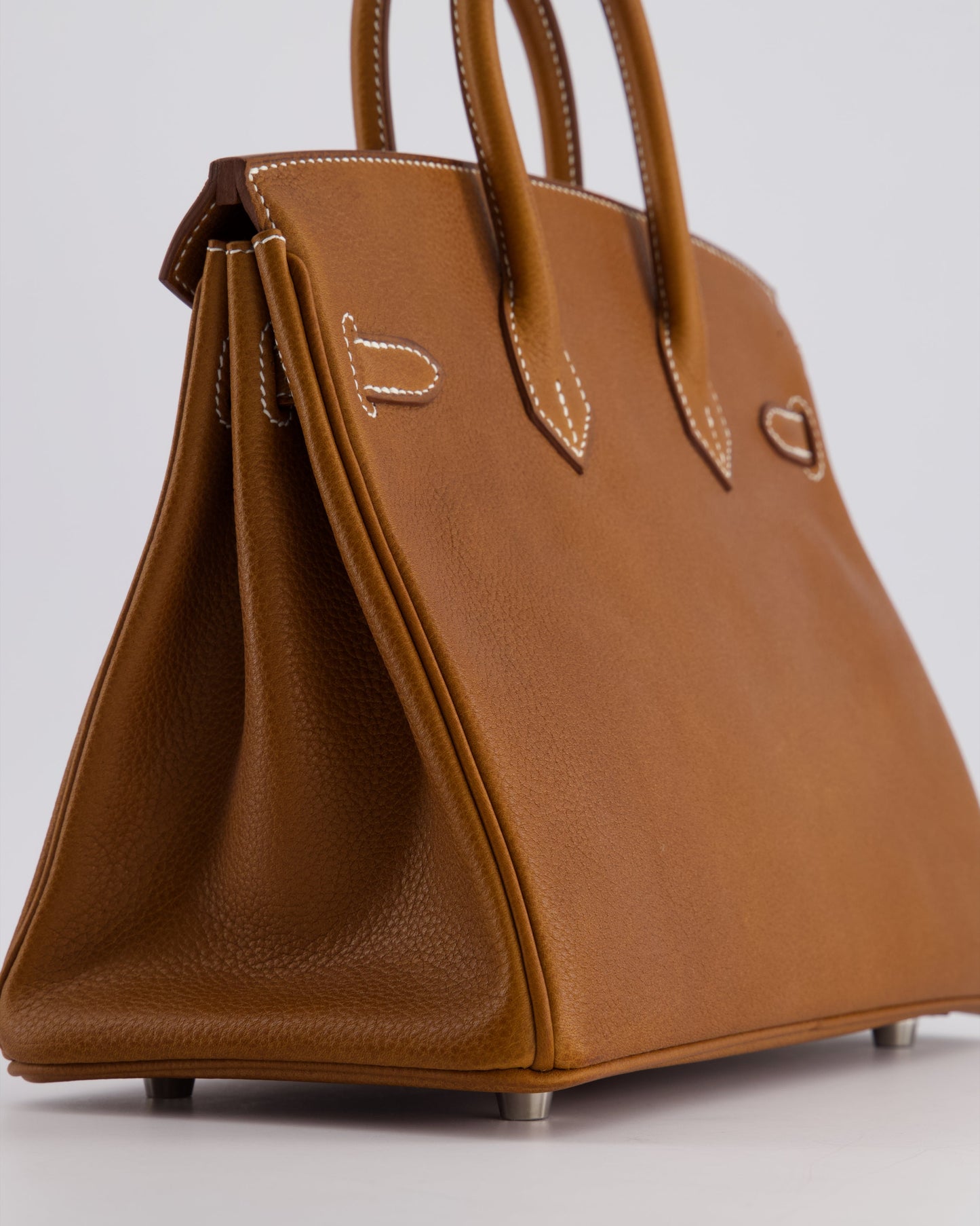 *NEW STAMP* Hermes Birkin 25 Retourne Bag in Fauve Barenia Faubourg Leather and Palladium Hardware