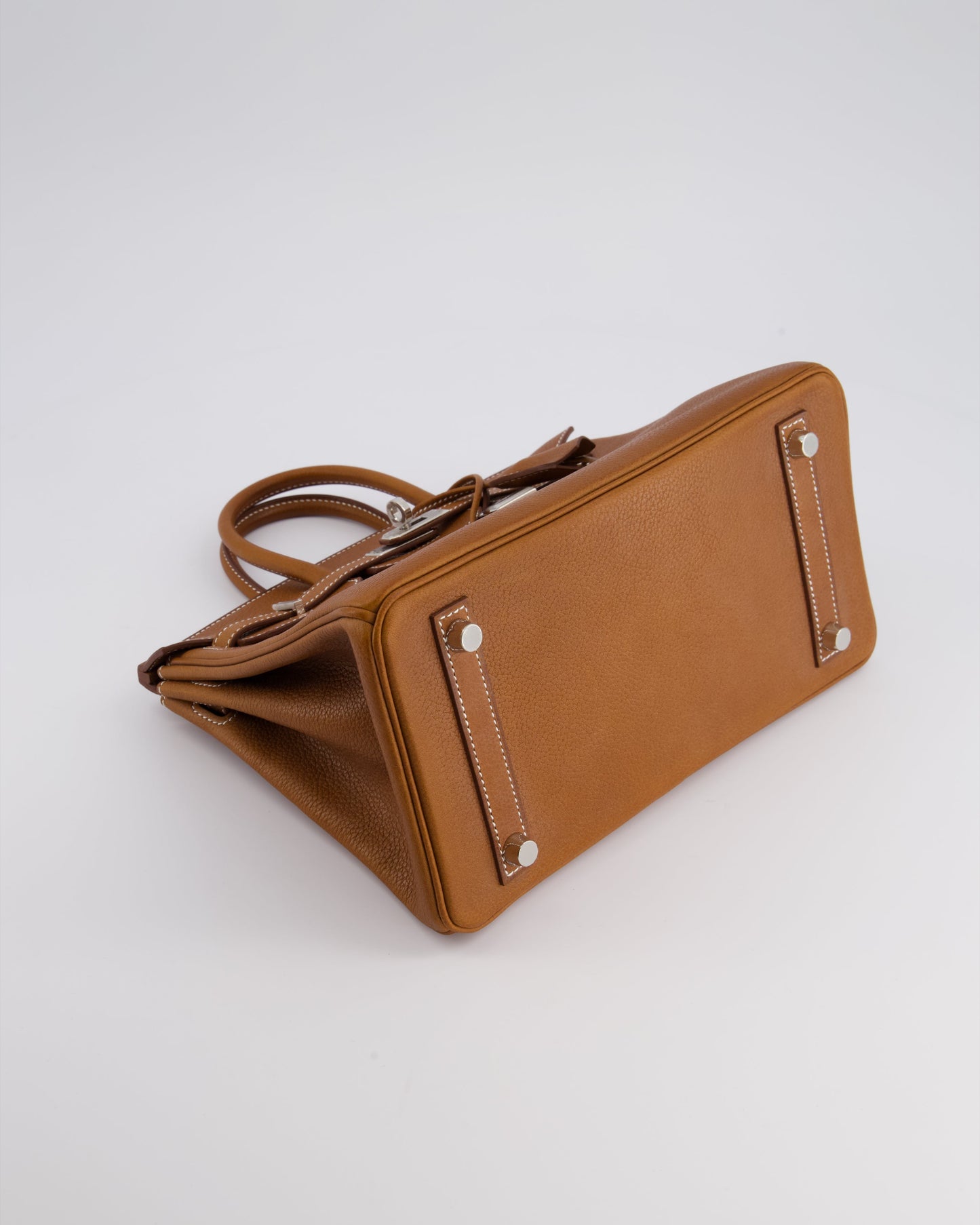 *NEW STAMP* Hermes Birkin 25 Retourne Bag in Fauve Barenia Faubourg Leather and Palladium Hardware