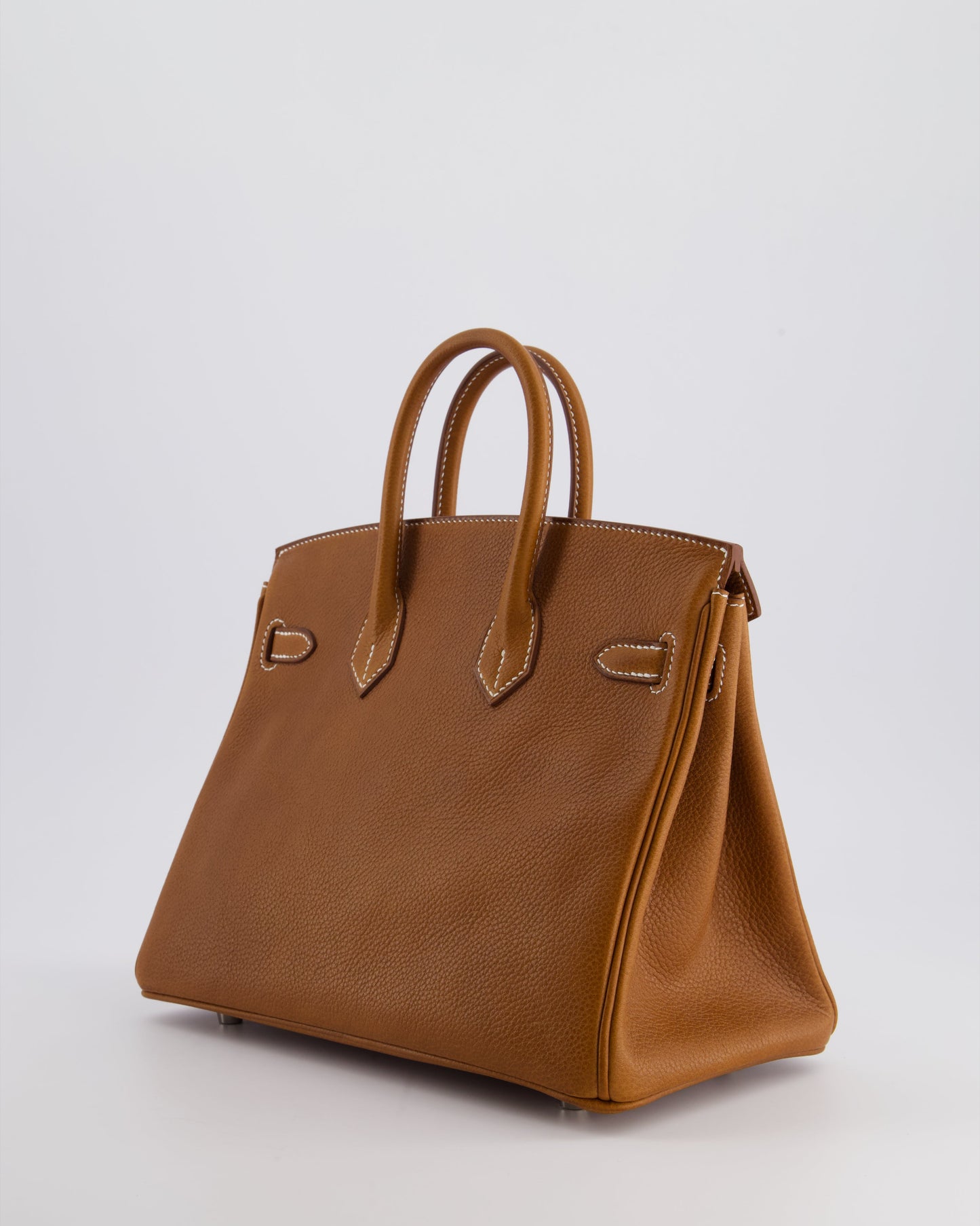 *NEW STAMP* Hermes Birkin 25 Retourne Bag in Fauve Barenia Faubourg Leather and Palladium Hardware