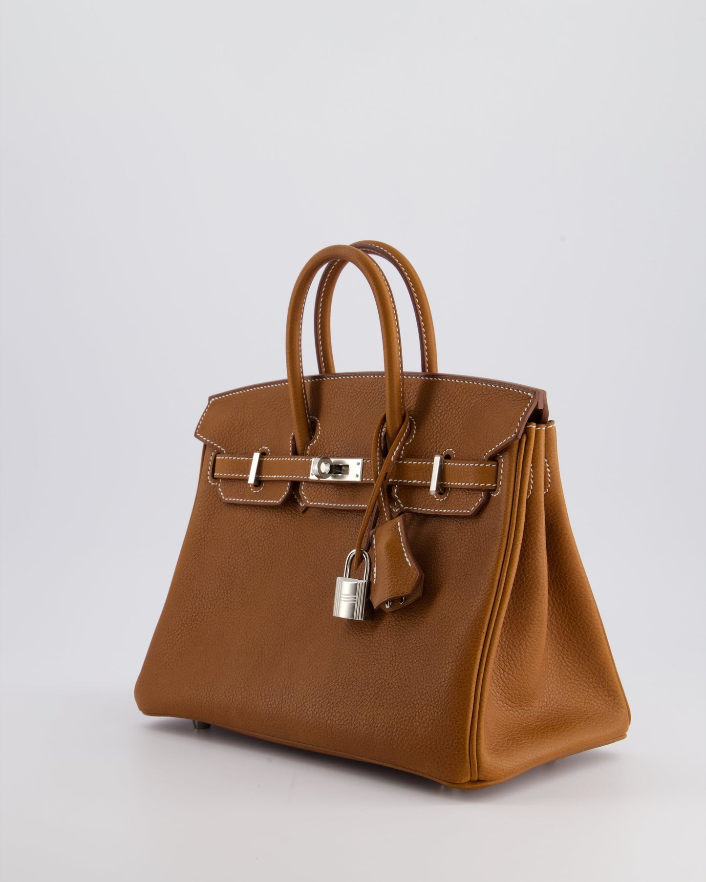 *NEW STAMP* Hermes Birkin 25 Retourne Bag in Fauve Barenia Faubourg Leather and Palladium Hardware