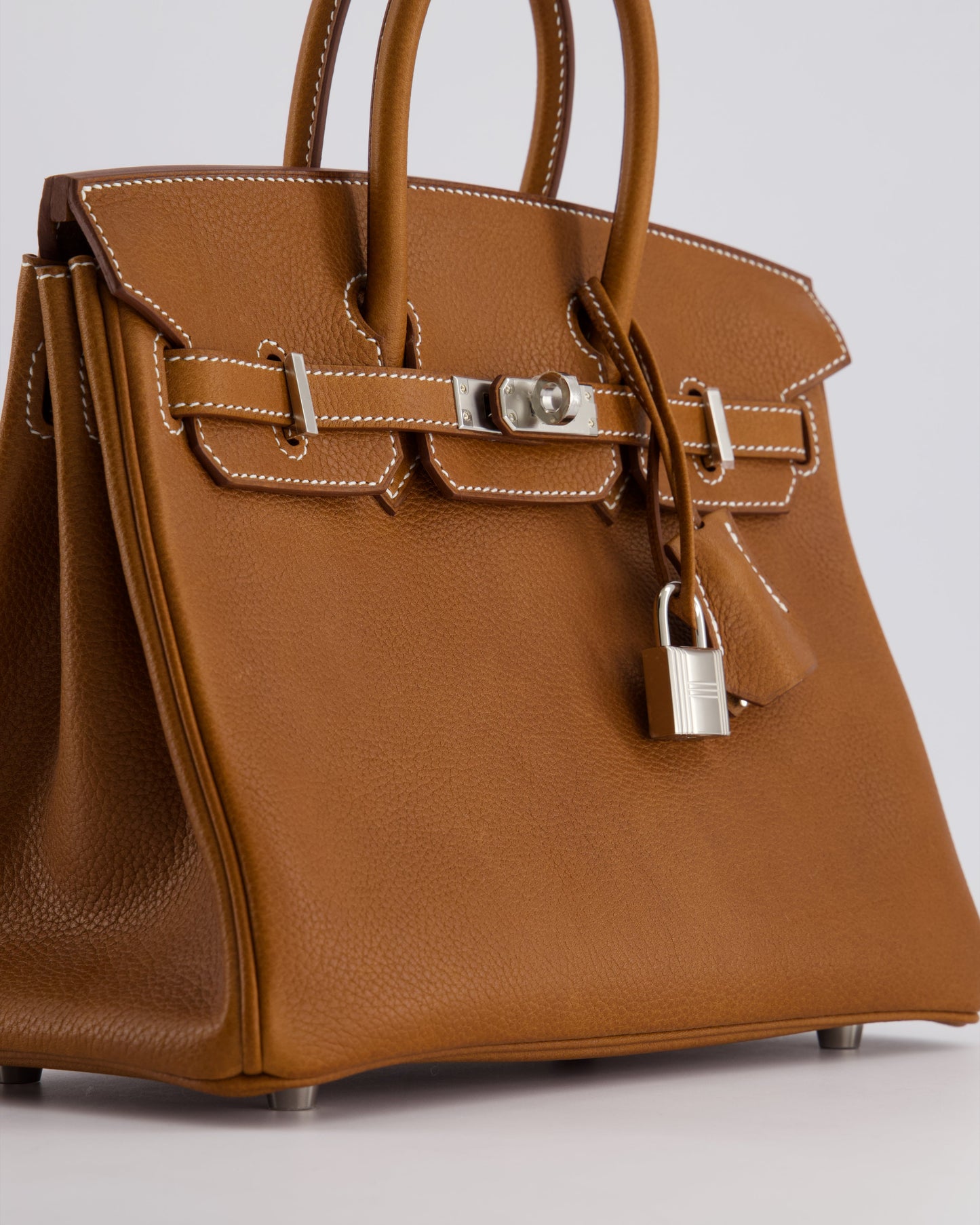 *NEW STAMP* Hermes Birkin 25 Retourne Bag in Fauve Barenia Faubourg Leather and Palladium Hardware
