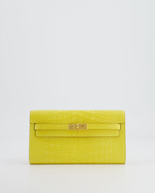 *RARE* Hermes Kelly To Go Bag in Jaune Mimosa Alligator Mississippiensis Leather with Gold Hardware