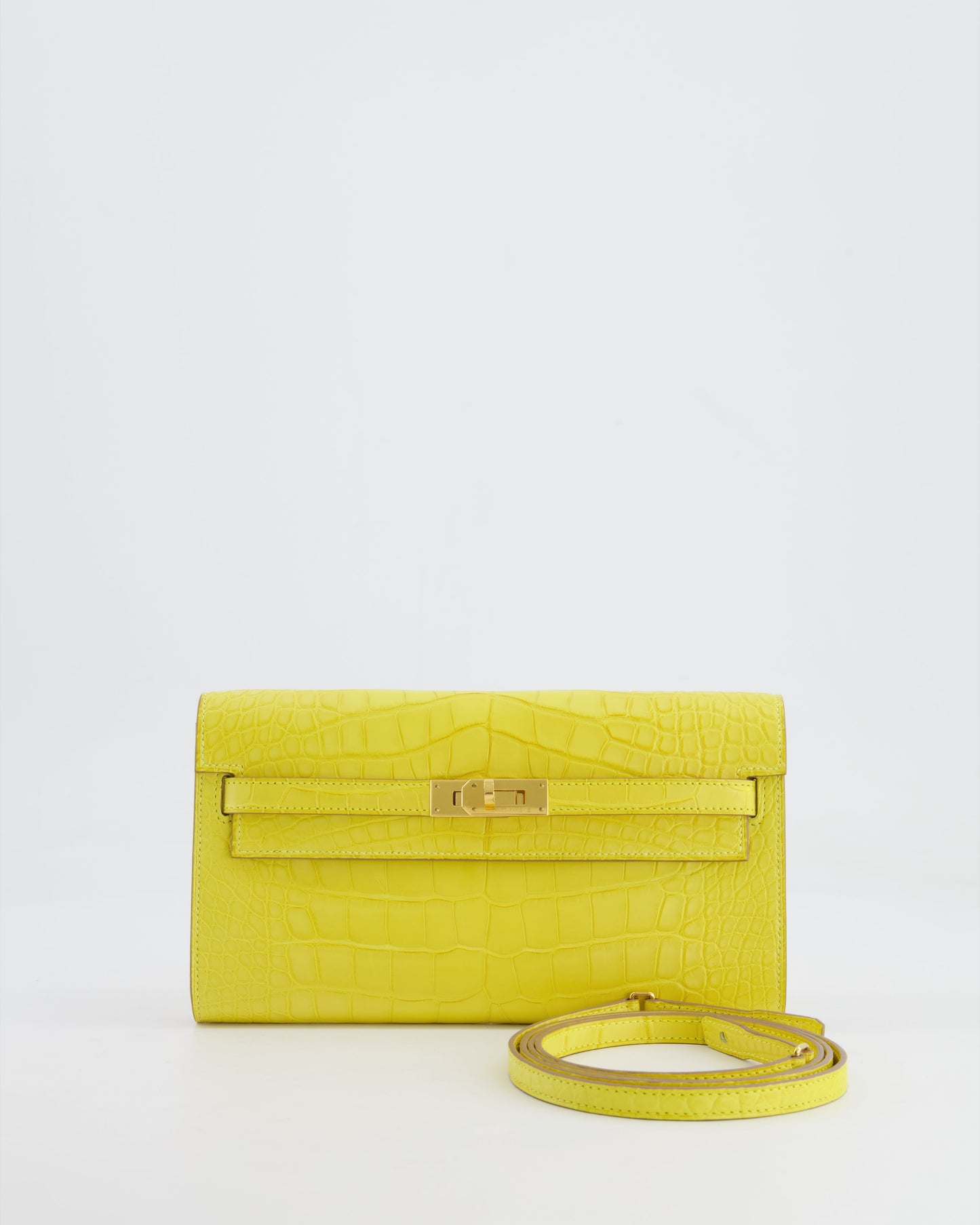 *RARE* Hermes Kelly To Go Bag in Jaune Mimosa Alligator Mississippiensis Leather with Gold Hardware