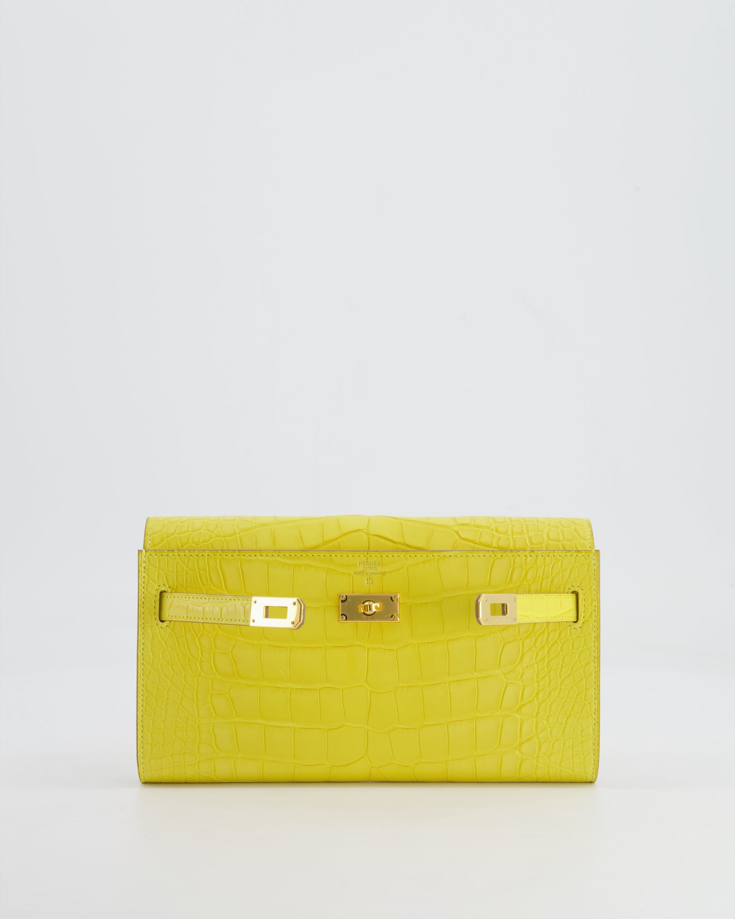 *RARE* Hermes Kelly To Go Bag in Jaune Mimosa Alligator Mississippiensis Leather with Gold Hardware