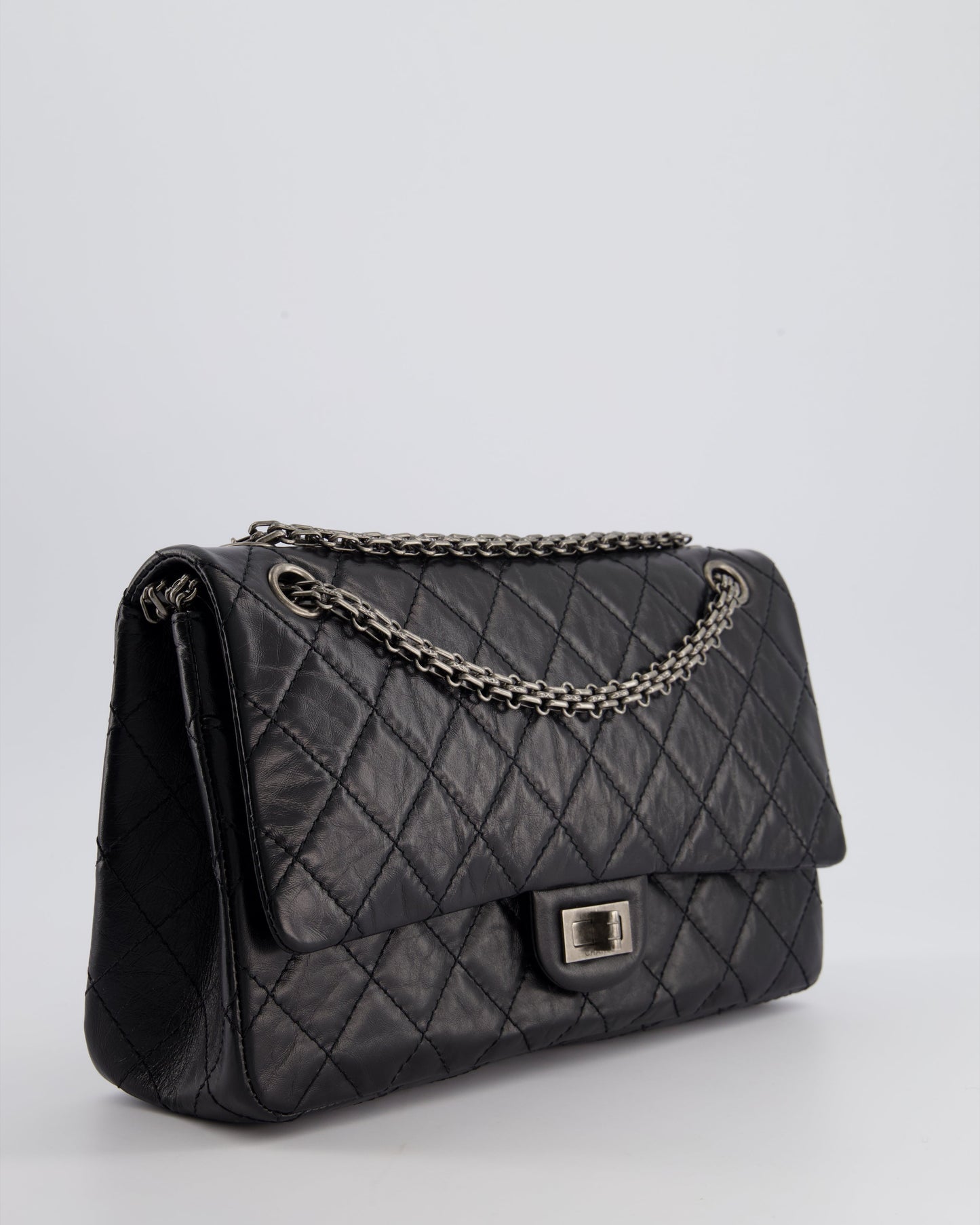 Chanel Black Medium Reissue 2.55 Double Flap Bag in Quilted Crumpled Lambskin with Ruthenium Hardware RRP ¬ £8,850