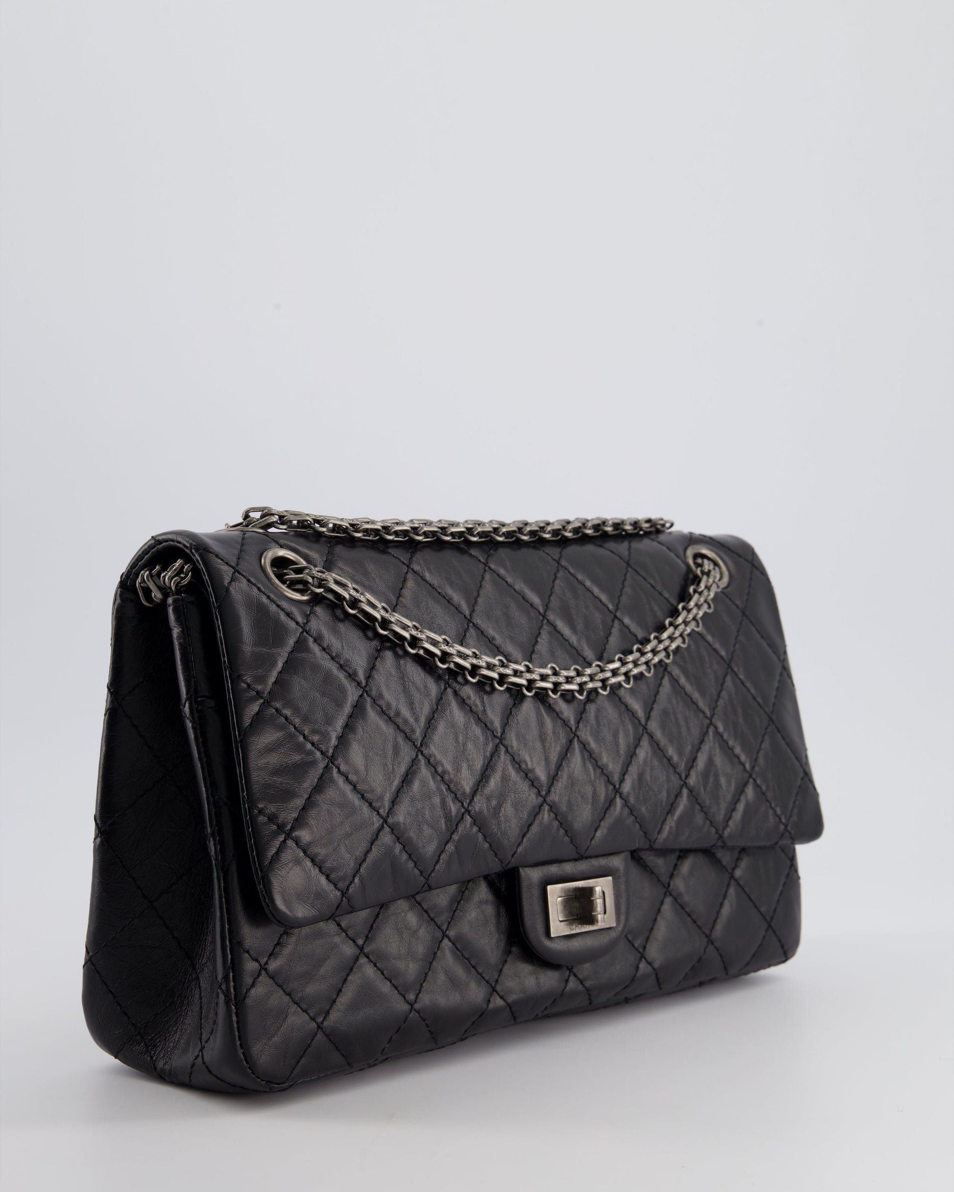 Chanel Black Medium Reissue 2.55 Double Flap Bag in Quilted Crumpled Lambskin with Ruthenium Hardware RRP ¬ £8,850