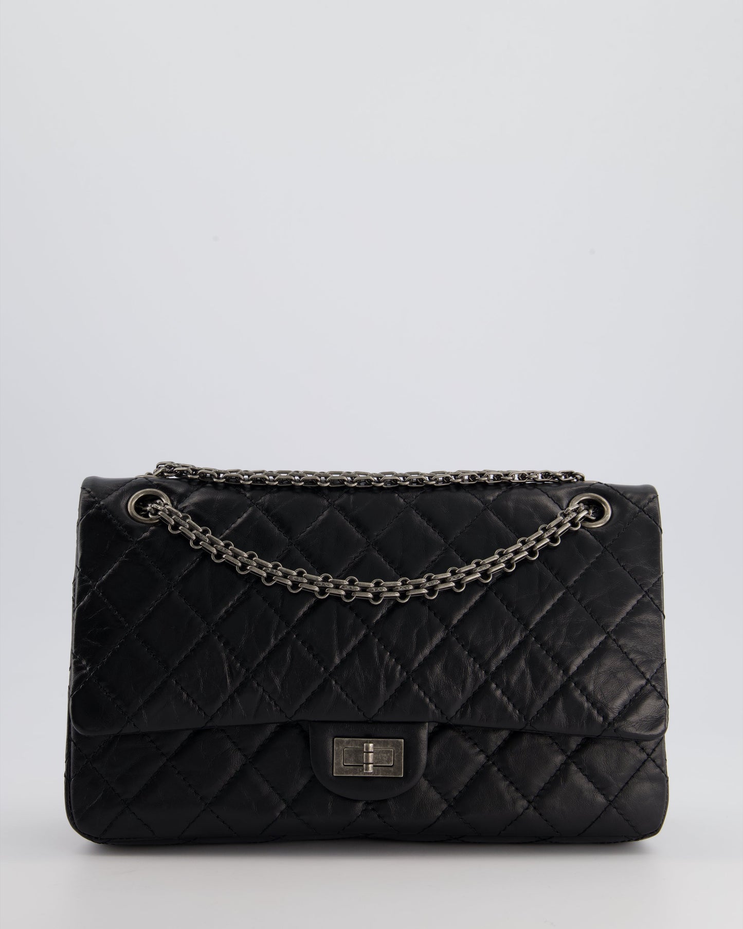 Chanel Black Medium Reissue 2.55 Double Flap Bag in Quilted Crumpled Lambskin with Ruthenium Hardware RRP ¬ £8,850