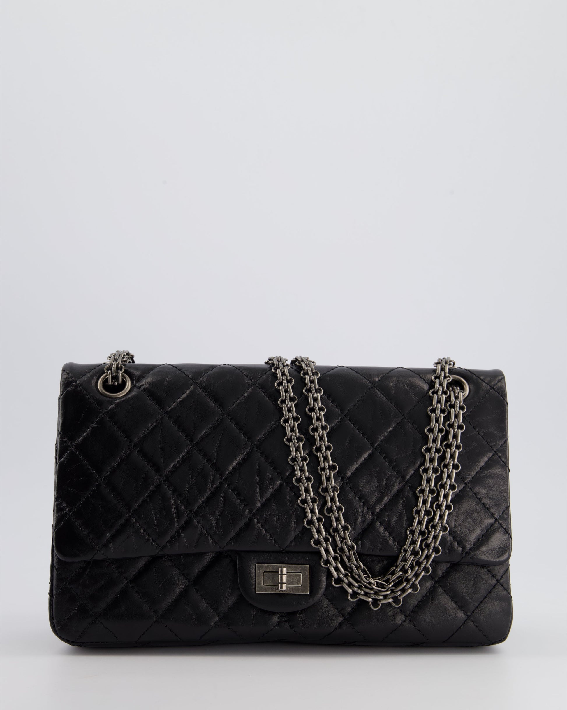 Chanel Black Medium Reissue 2.55 Double Flap Bag in Quilted Crumpled Lambskin with Ruthenium Hardware RRP ¬ £8,850