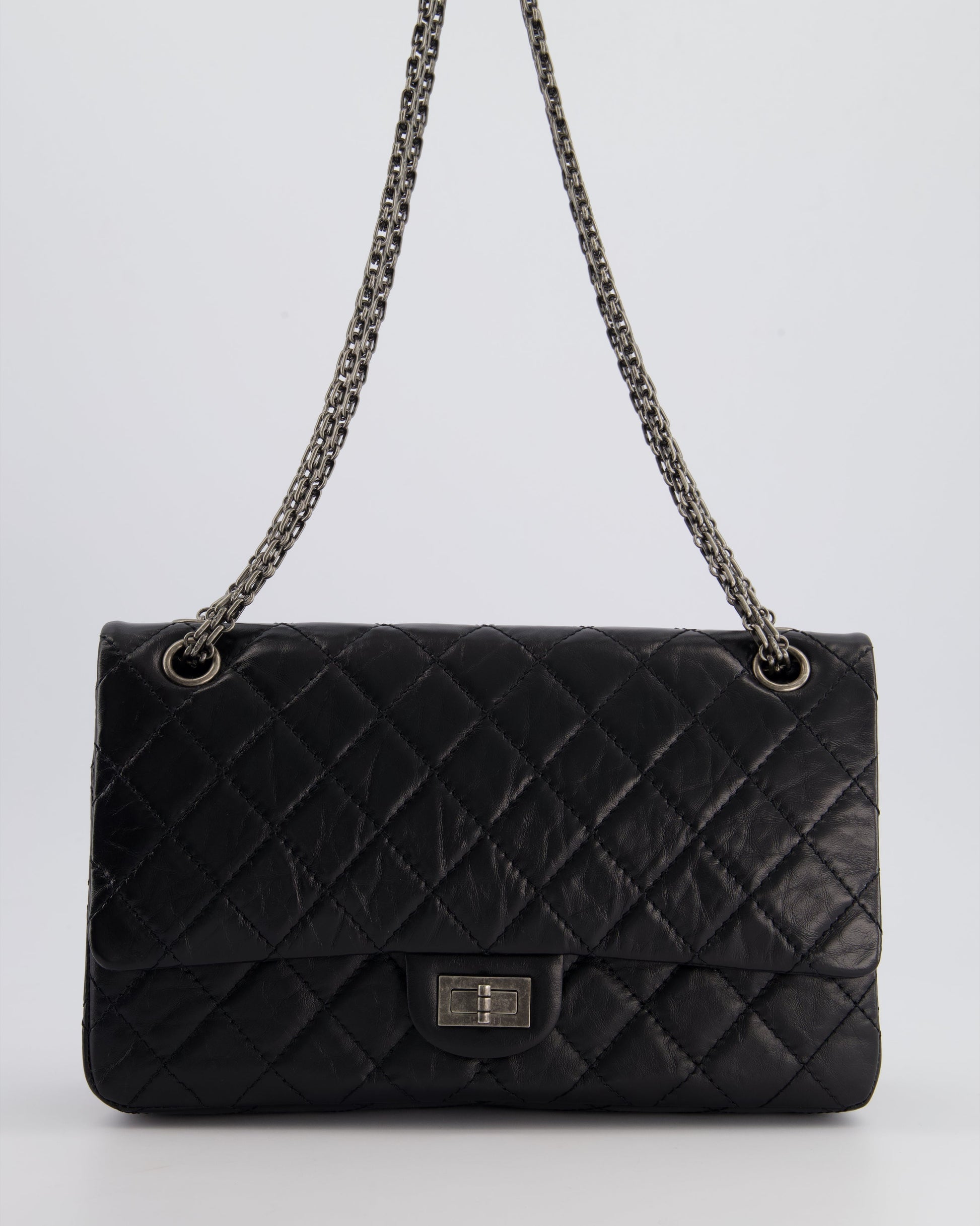 Chanel Black Medium Reissue 2.55 Double Flap Bag in Quilted Crumpled Lambskin with Ruthenium Hardware RRP ¬ £8,850