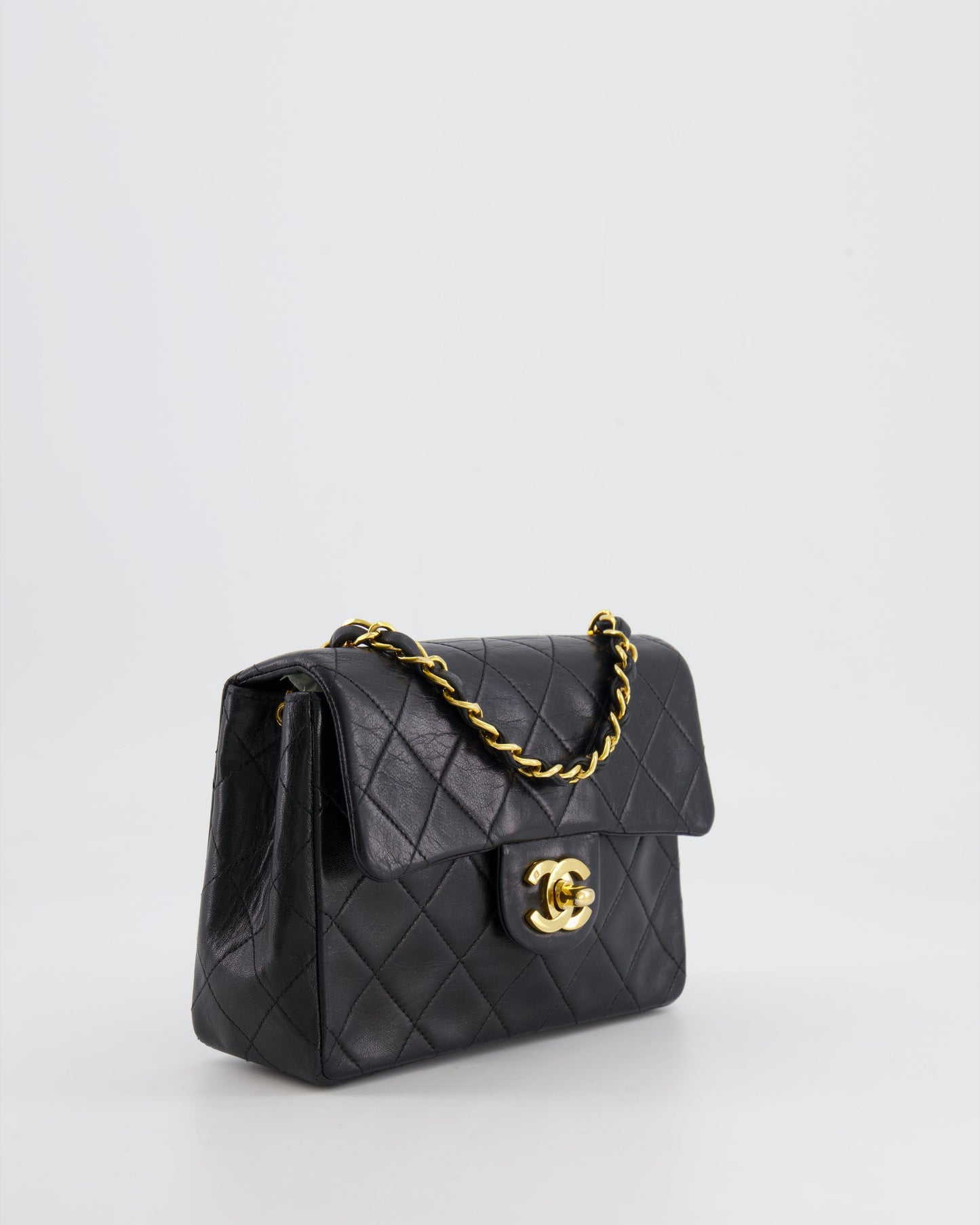 Chanel Black Mini Square Single Flap Bag in Lambskin Leather with 24K Gold Hardware