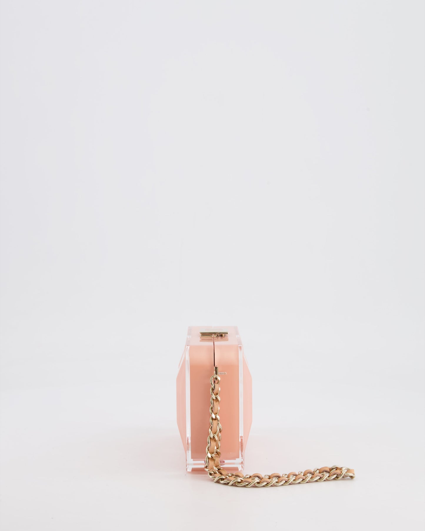 Chanel  Pink Plexiglass Clutch Bag With Champagne Hardware and Logo Detail