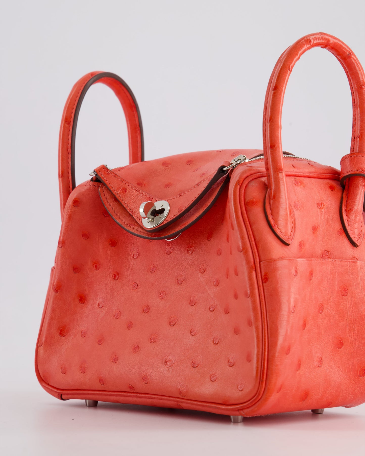 Hermes Mini Lindy Bag in Bougainvillea Ostrich Leather with Palladium Hardware