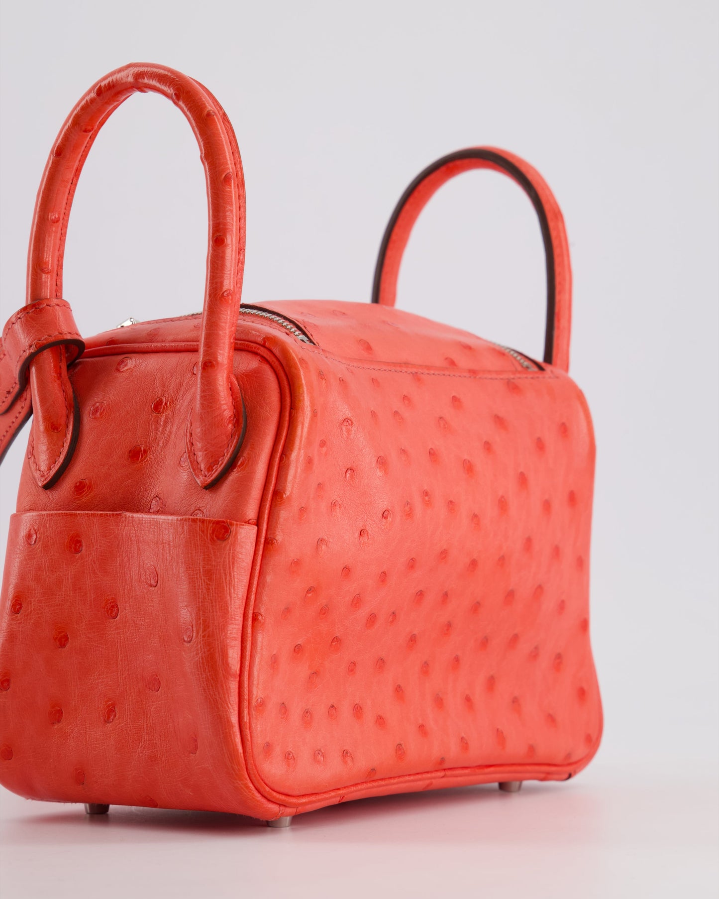 Hermes Mini Lindy Bag in Bougainvillea Ostrich Leather with Palladium Hardware