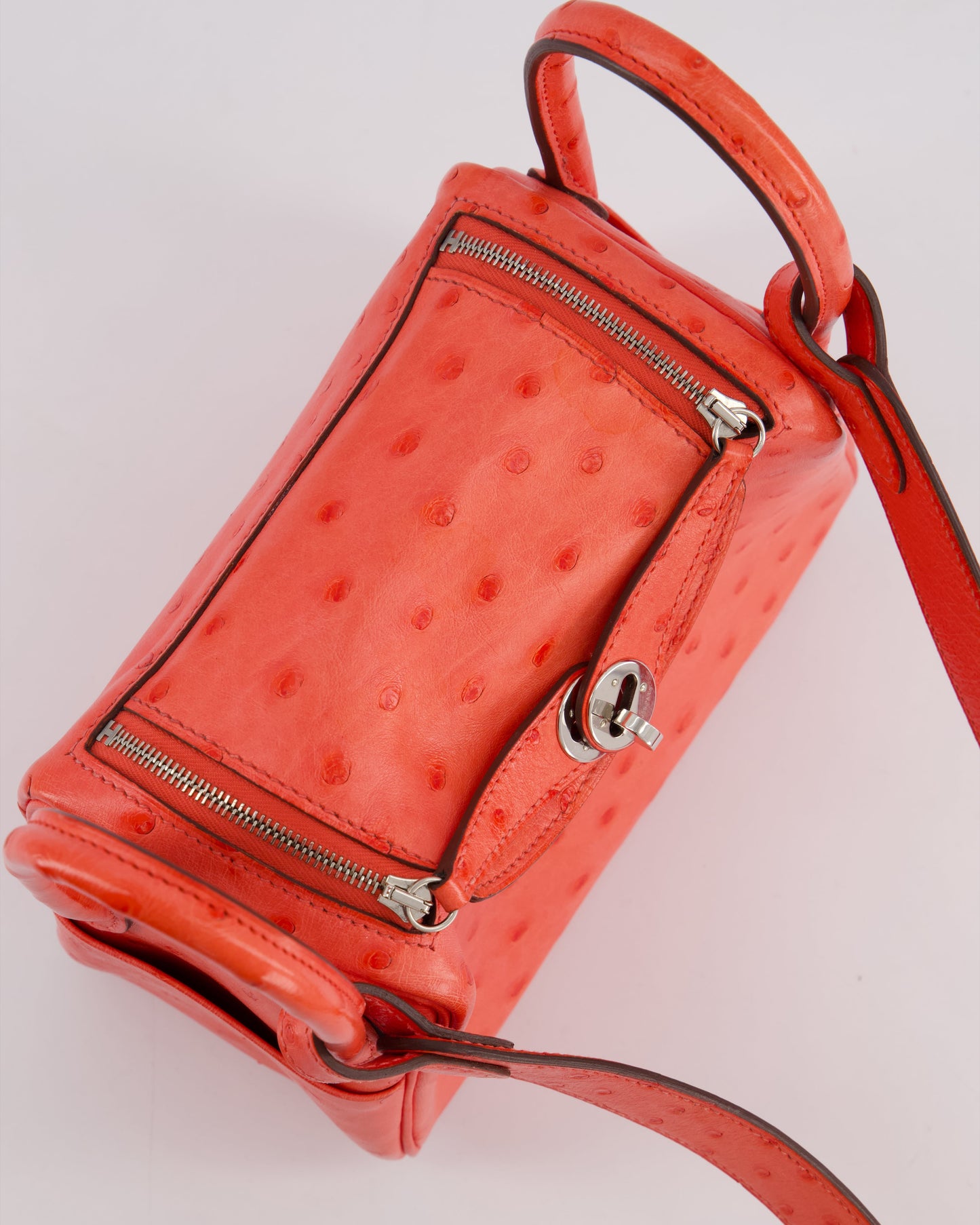 Hermes Mini Lindy Bag in Bougainvillea Ostrich Leather with Palladium Hardware