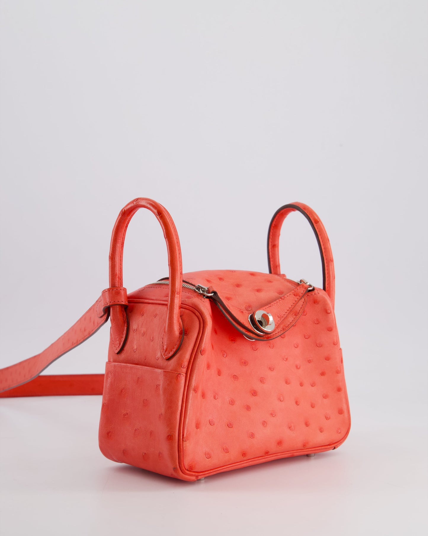Hermes Mini Lindy Bag in Bougainvillea Ostrich Leather with Palladium Hardware