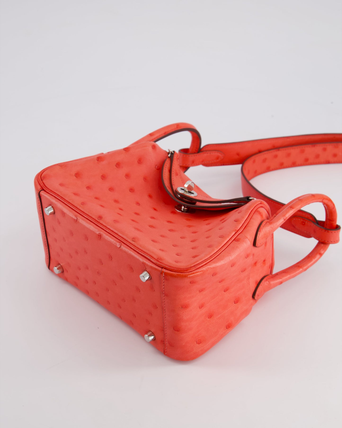 Hermes Mini Lindy Bag in Bougainvillea Ostrich Leather with Palladium Hardware