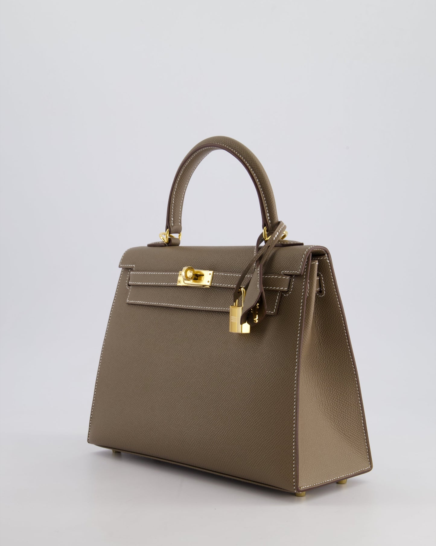 Hermes Kelly 25 Sellier Bag in Etoupe Epsom Leather and Gold Hardware