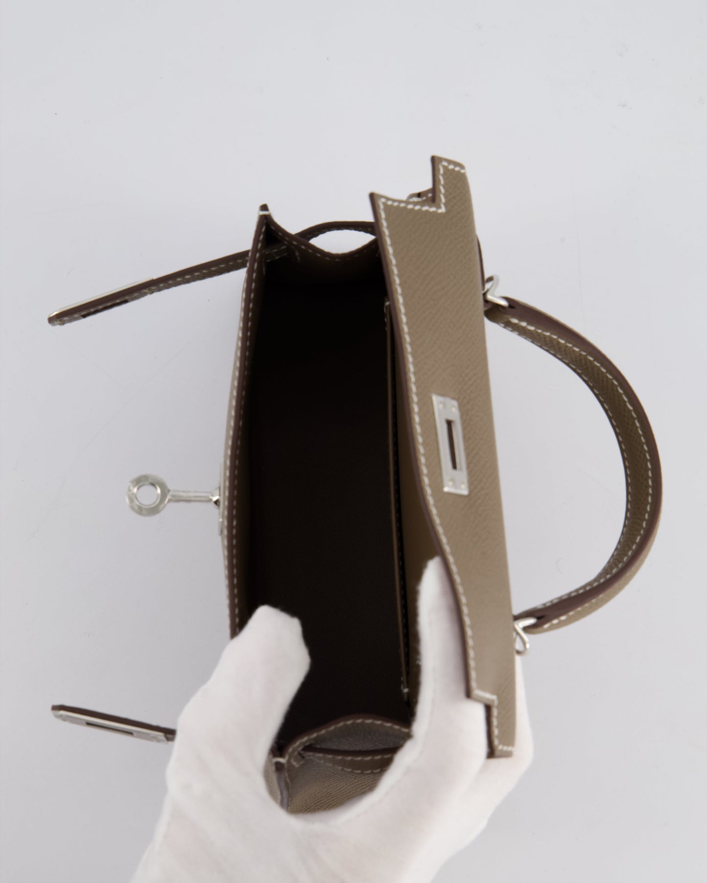 *HOT* Hermes Mini Kelly II 20 Bag in Etoupe Epsom Leather with Palladium Hardware
