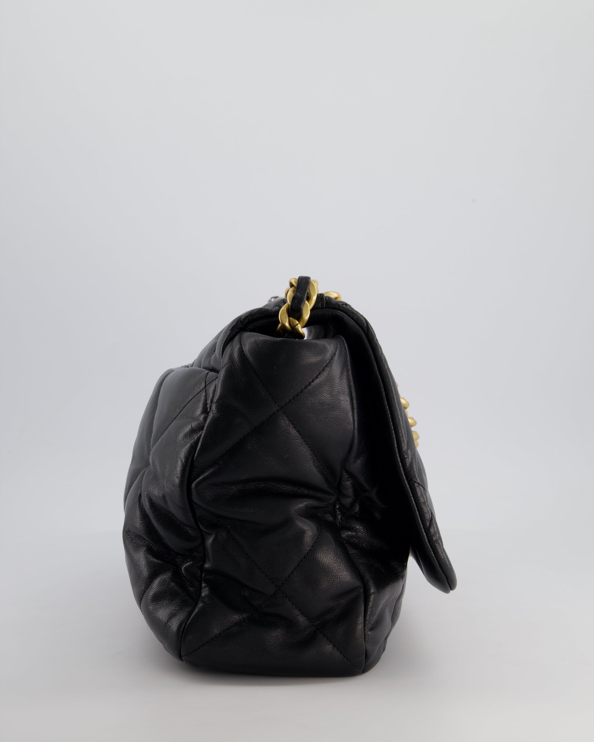Chanel Black Maxi 19 Bag in Quilted Goatskin Leather with Mixed Hardware