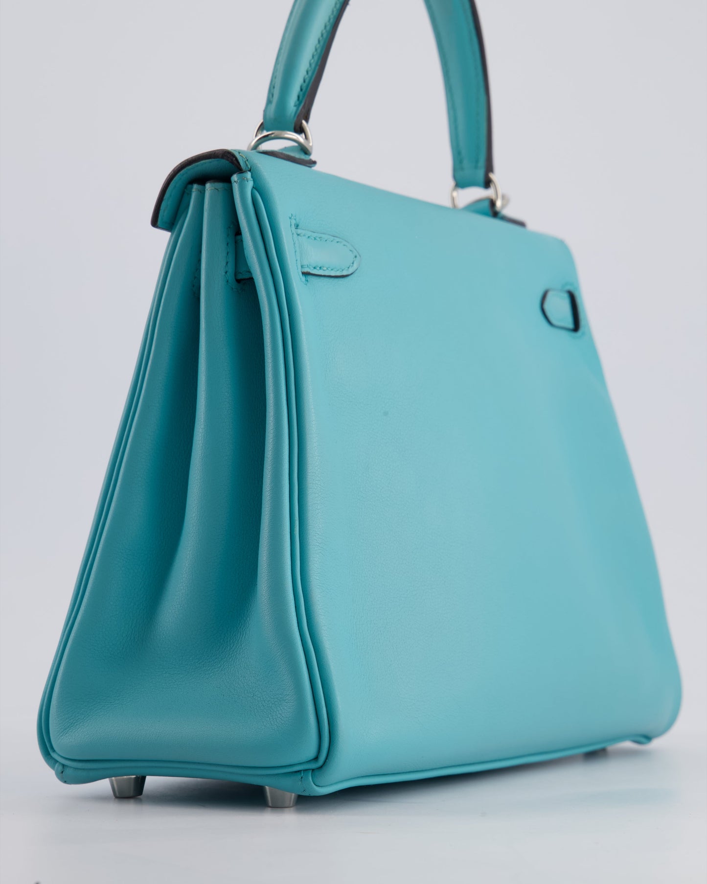 Hermes Kelly 25 Retourne Bag in Bleu Atoll Swift Leather with Palladium Hardware