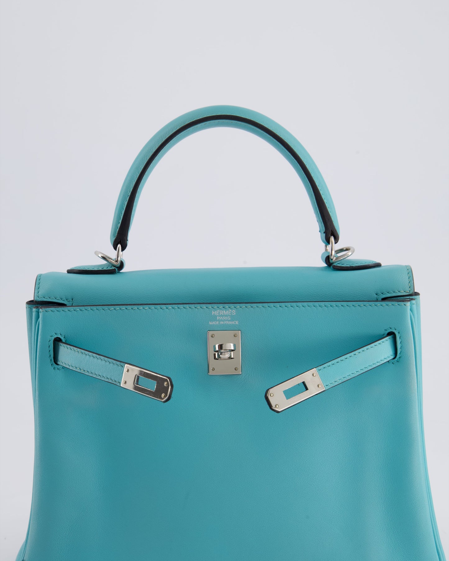 Hermes Kelly 25 Retourne Bag in Bleu Atoll Swift Leather with Palladium Hardware