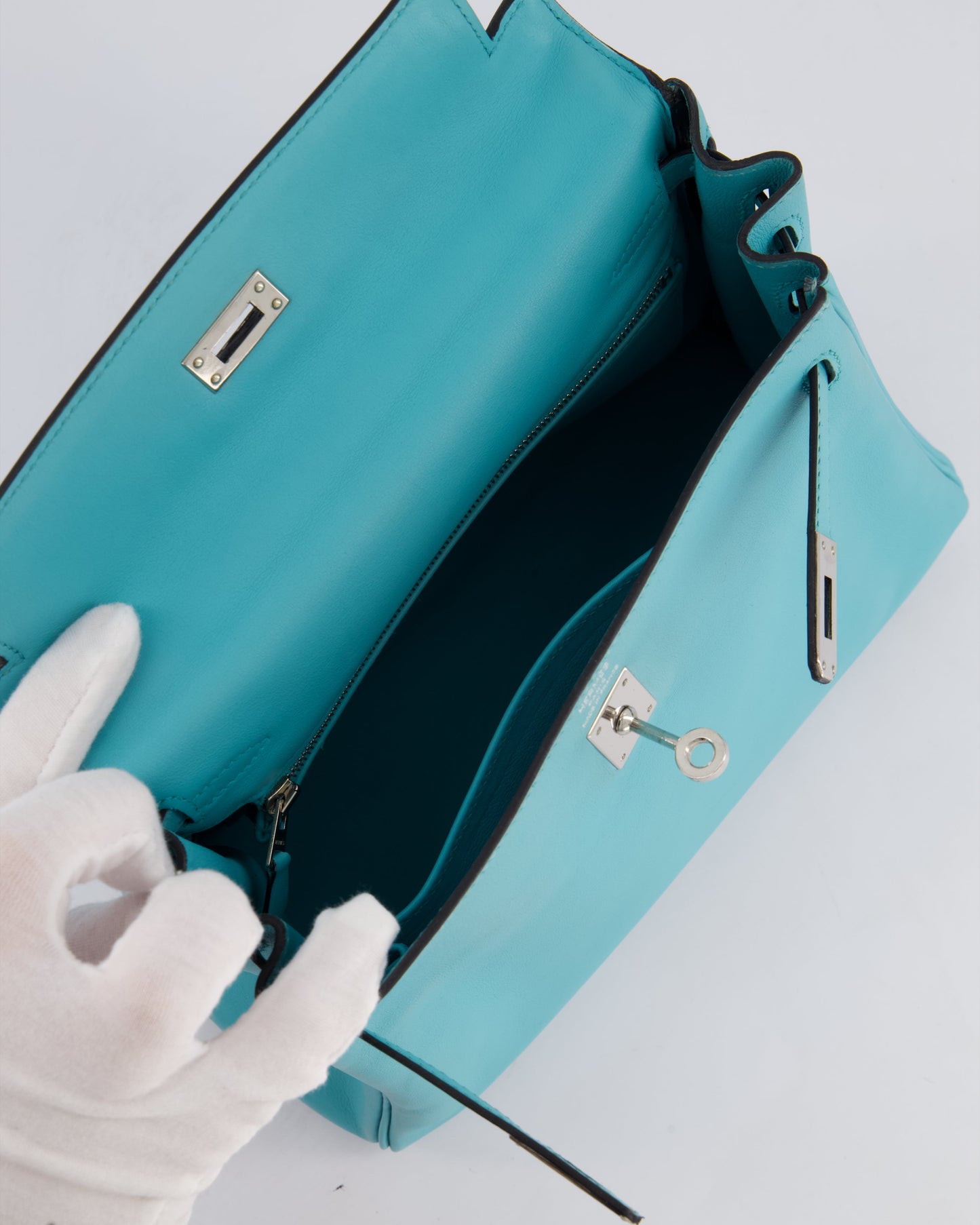 Hermes Kelly 25 Retourne Bag in Bleu Atoll Swift Leather with Palladium Hardware