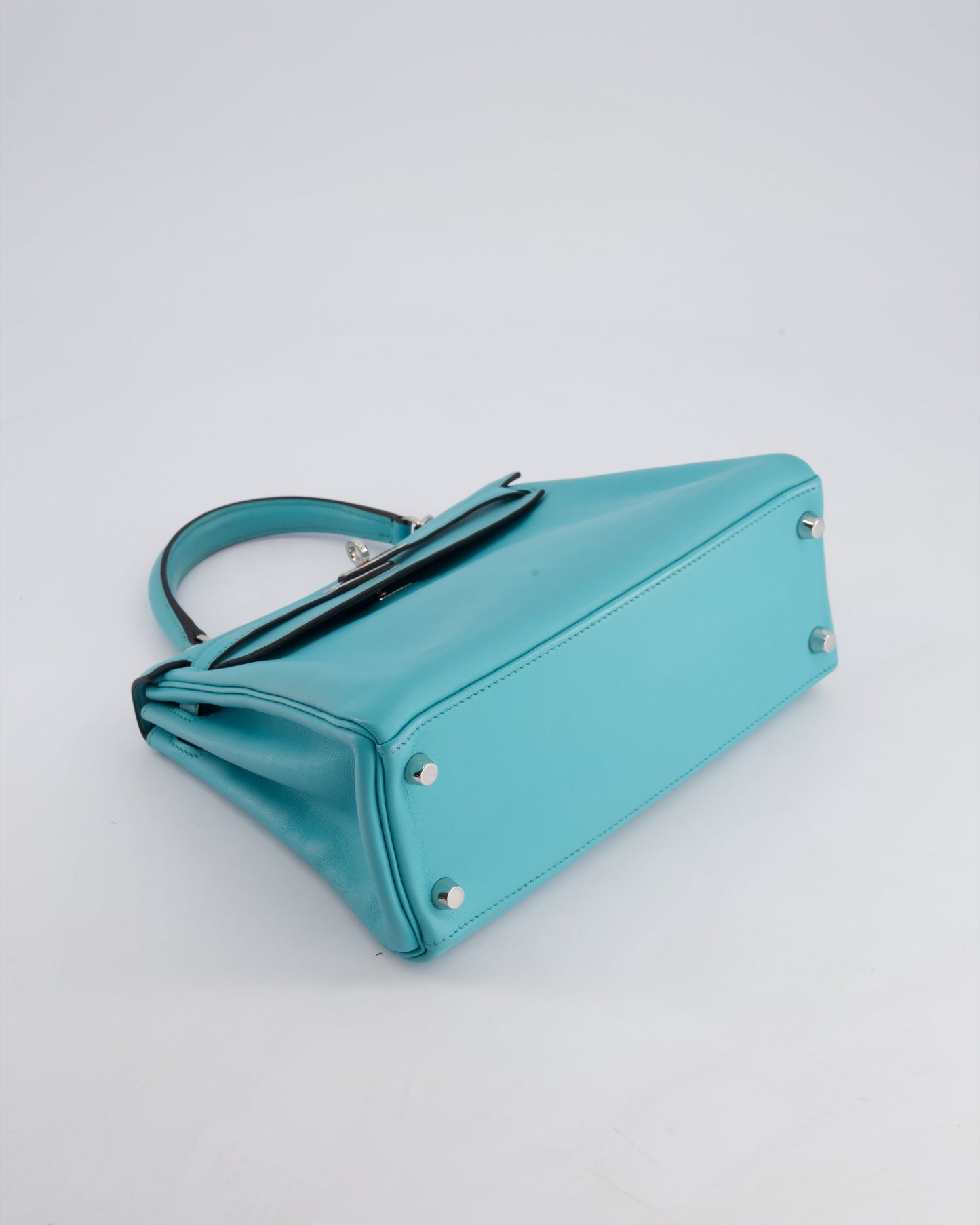 Hermes Kelly 25 Retourne Bag in Bleu Atoll Swift Leather with Palladium Hardware
