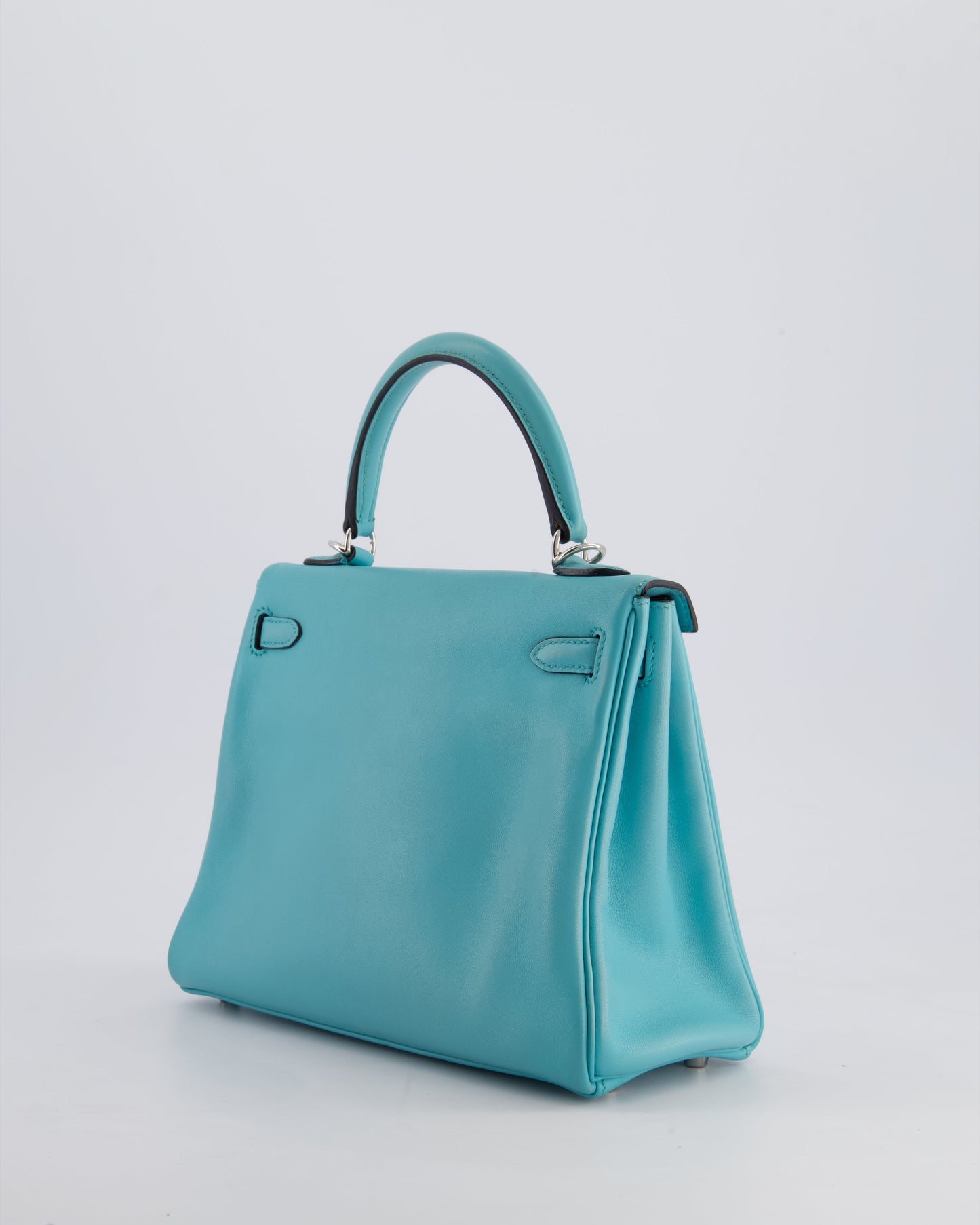 Hermes Kelly 25 Retourne Bag in Bleu Atoll Swift Leather with Palladium Hardware