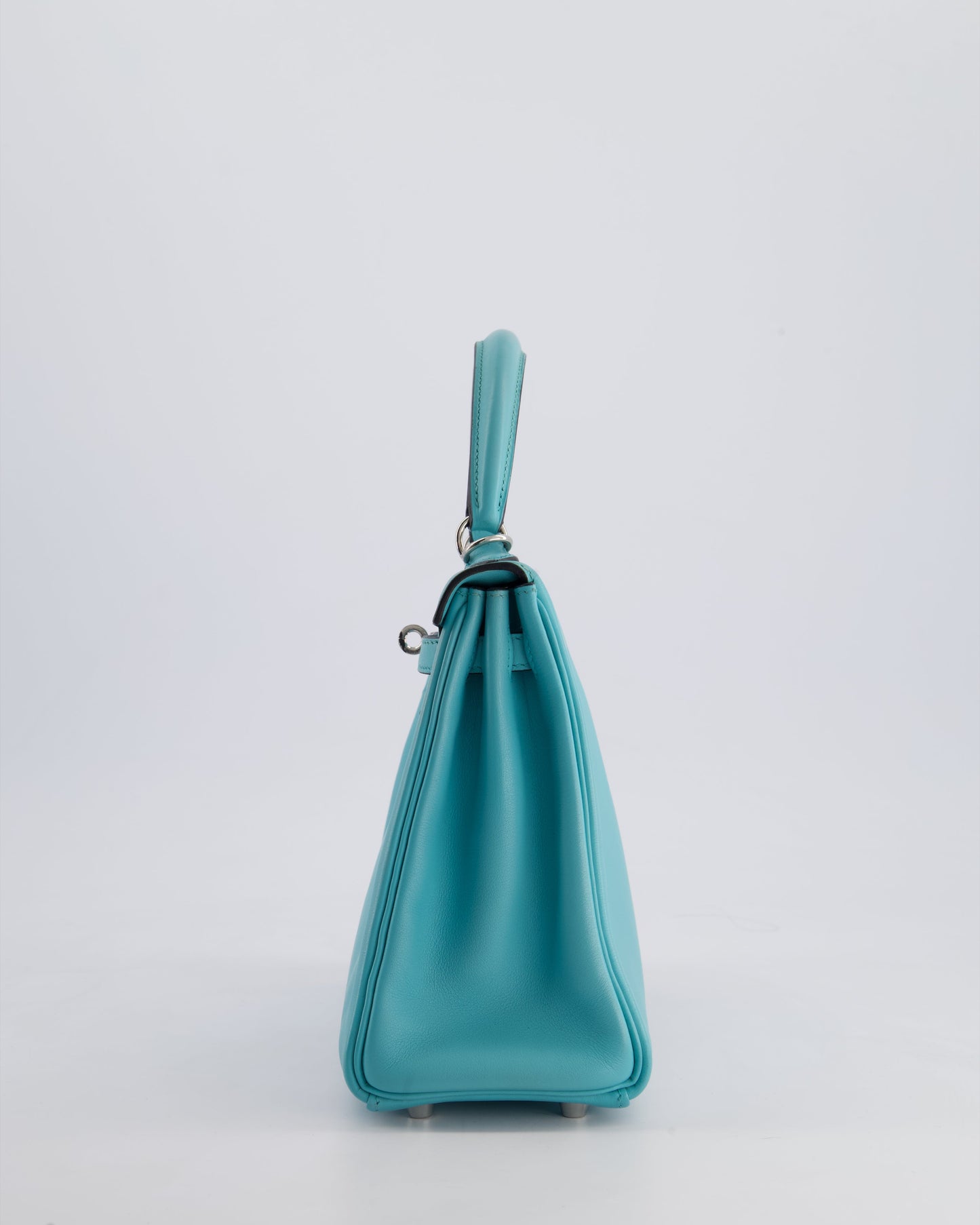 Hermes Kelly 25 Retourne Bag in Bleu Atoll Swift Leather with Palladium Hardware