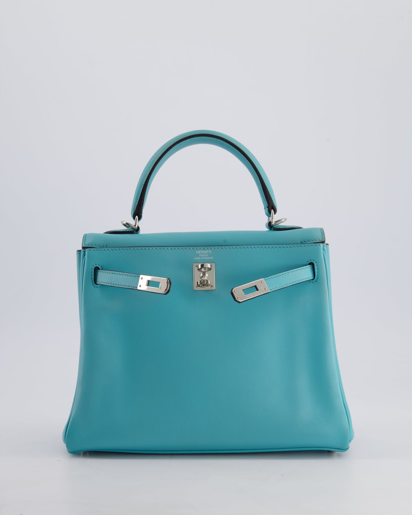Hermes Kelly 25 Retourne Bag in Bleu Atoll Swift Leather with Palladium Hardware