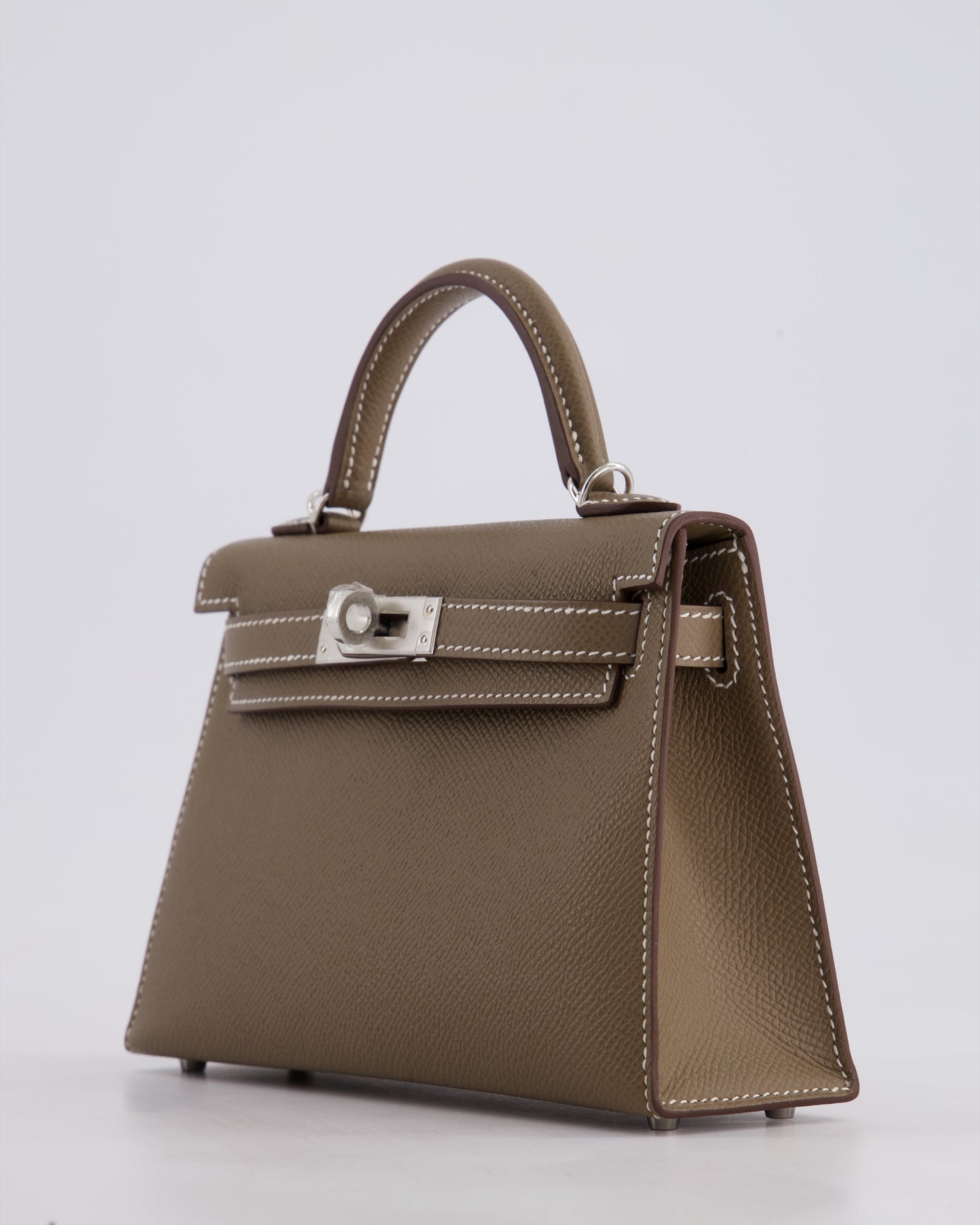 *HOT* Hermes Mini Kelly II 20 Bag in Etoupe Epsom Leather with Palladium Hardware