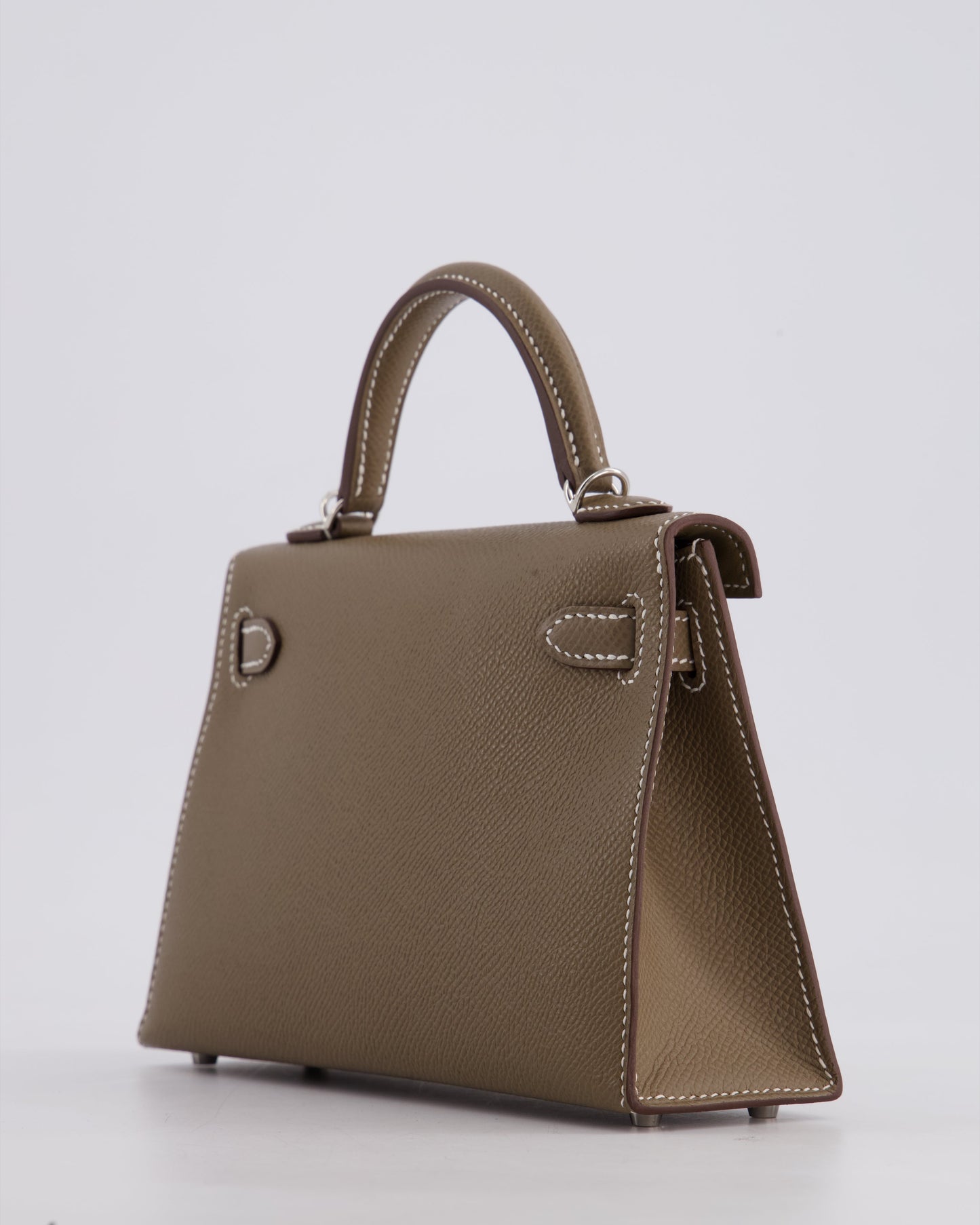 *HOT* Hermes Mini Kelly II 20 Bag in Etoupe Epsom Leather with Palladium Hardware