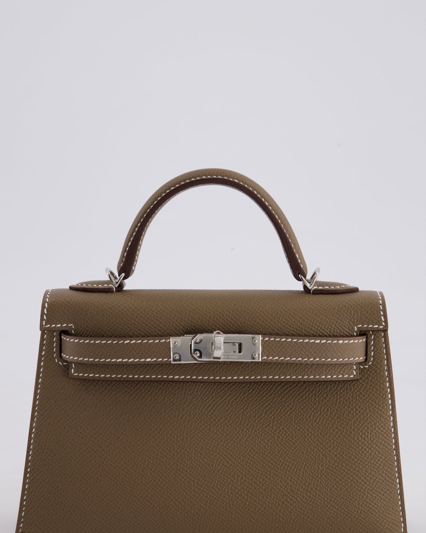 *HOT* Hermes Mini Kelly II 20 Bag in Etoupe Epsom Leather with Palladium Hardware